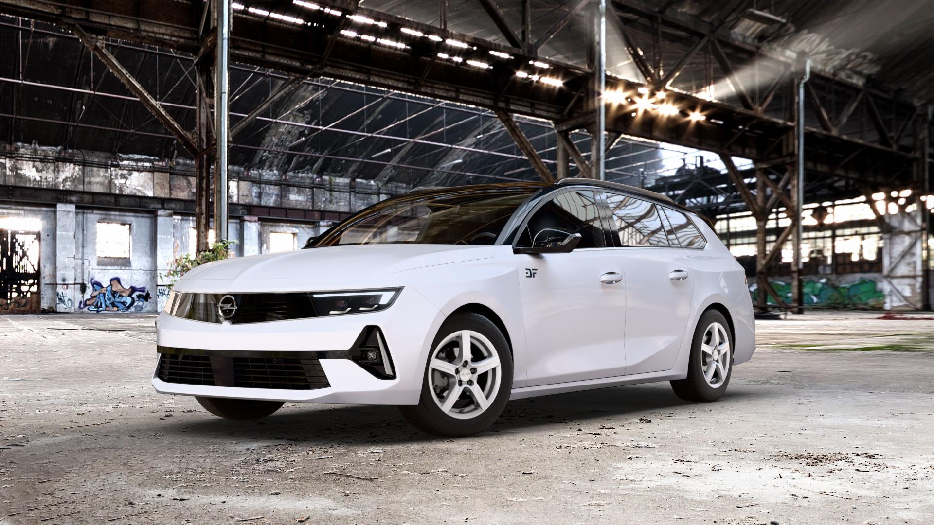 ALUTEC Grip polar-silber Felge mit Reifen in 15Zoll Winterfelge Alufelge auf weissem Opel Astra L Sports Tourer Typ F Facelift ⬇️ mit 15mm Tieferlegung ⬇️ Old Industrial Hall_max_5300mm_2024 Frontansicht_1