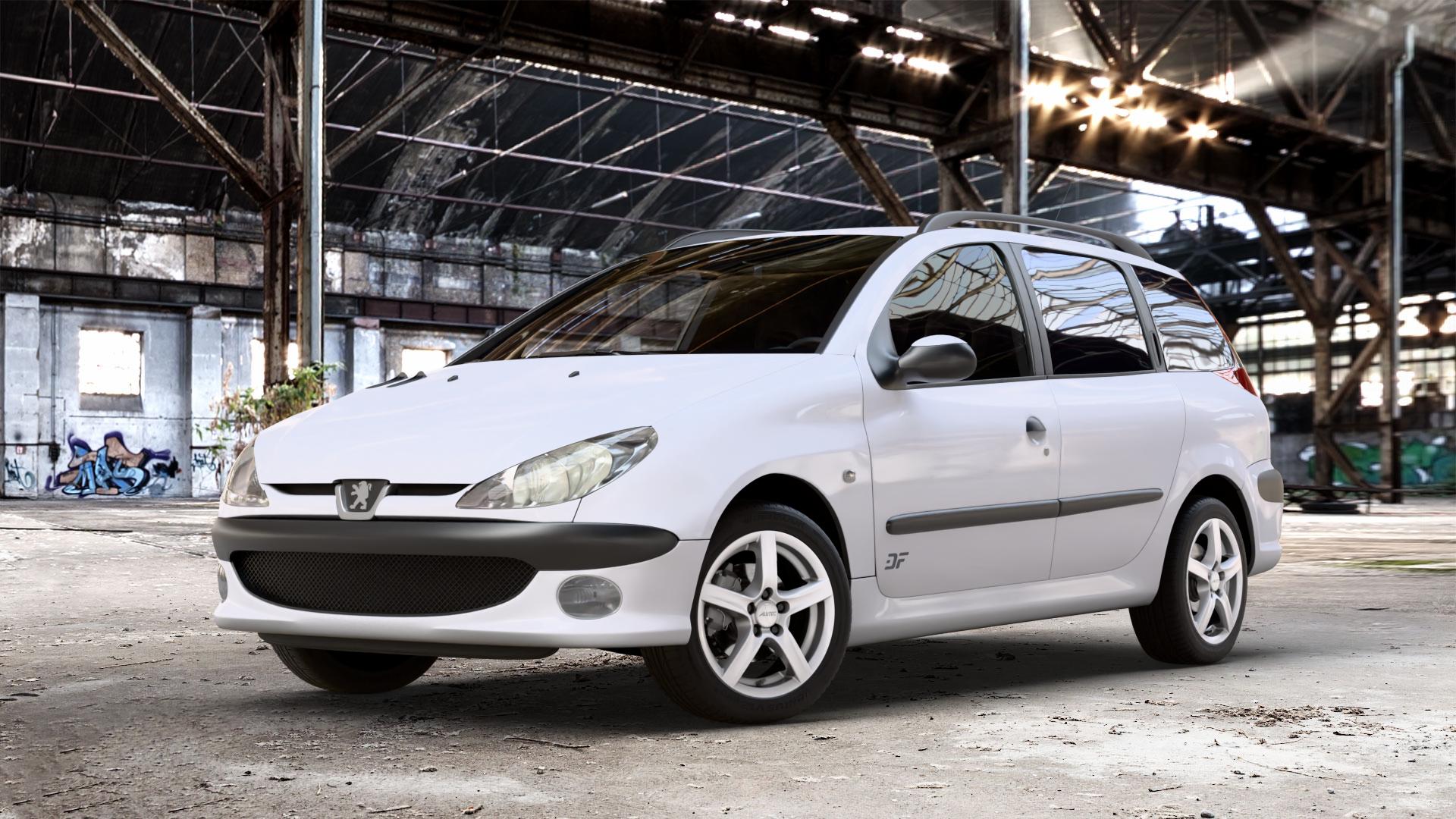 ALUTEC Grip polar-silber Felge mit Reifen in 15Zoll Winterfelge Alufelge auf weissem Peugeot 206 SW 1,4l 55kW (75 PS) 65kW (88 1,6l 80kW (109 2,0l 100kW (136 HDi 66kW (90 50kW (68 1,1l 44kW (60 ⬇️ mit 15mm Tieferlegung ⬇️ Old Industrial Hall_max_4400mm_2024 Frontansicht_1