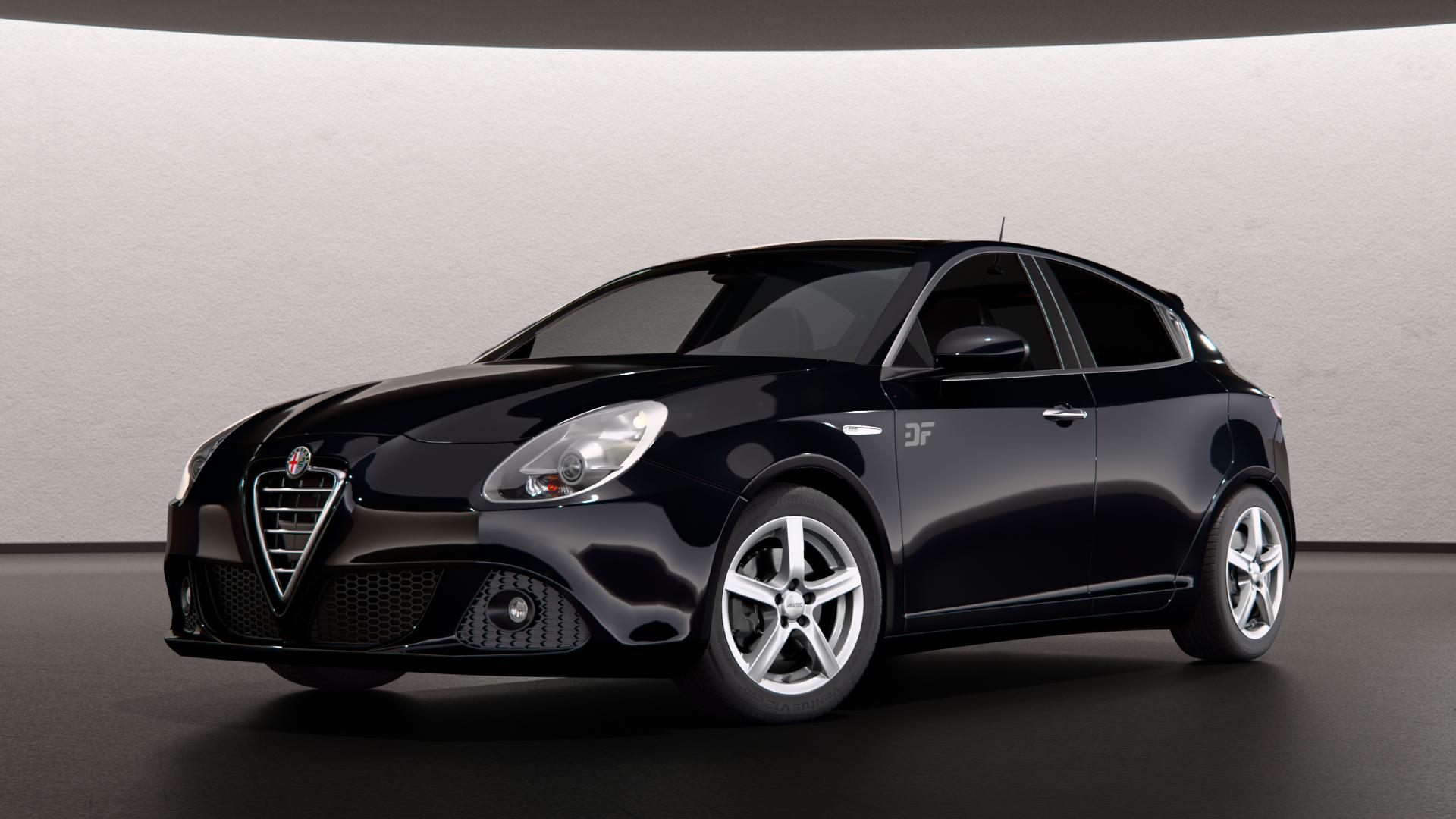 ALUTEC Grip polar-silber Felge mit Reifen in 16Zoll Winterfelge Alufelge auf schwarzem metallic Alfa Romeo Giulietta Typ 940 ⬇️ mit 15mm Tieferlegung ⬇️ Neutral Scene Mark III 2026_max 4400mm Frontansicht_1