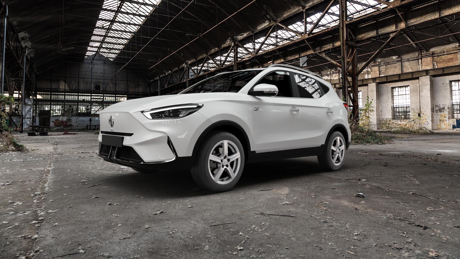 ALUTEC Grip polar-silber Felge mit Reifen in 16Zoll Winterfelge Alufelge auf weissem MG ZS EV Typ ZS1 ⬇️ mit 15mm Tieferlegung ⬇️ Old Industrial Hall_max5000mm_2022 Frontansicht_1