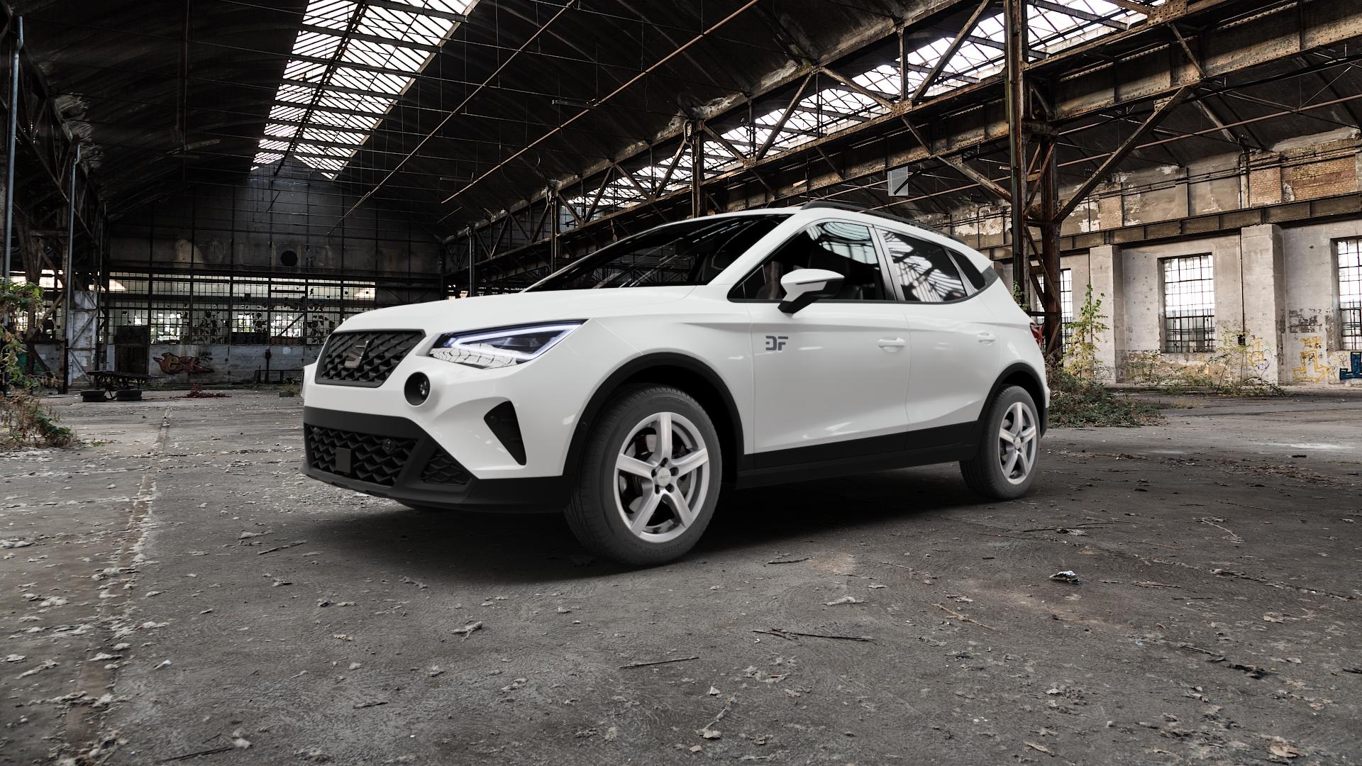 ALUTEC Grip polar-silber Felge mit Reifen in 16Zoll Winterfelge Alufelge auf weissem Seat Arona Typ KJ Facelift ⬇️ mit 15mm Tieferlegung ⬇️ Old Industrial Hall_max5000mm_2022 Frontansicht_1