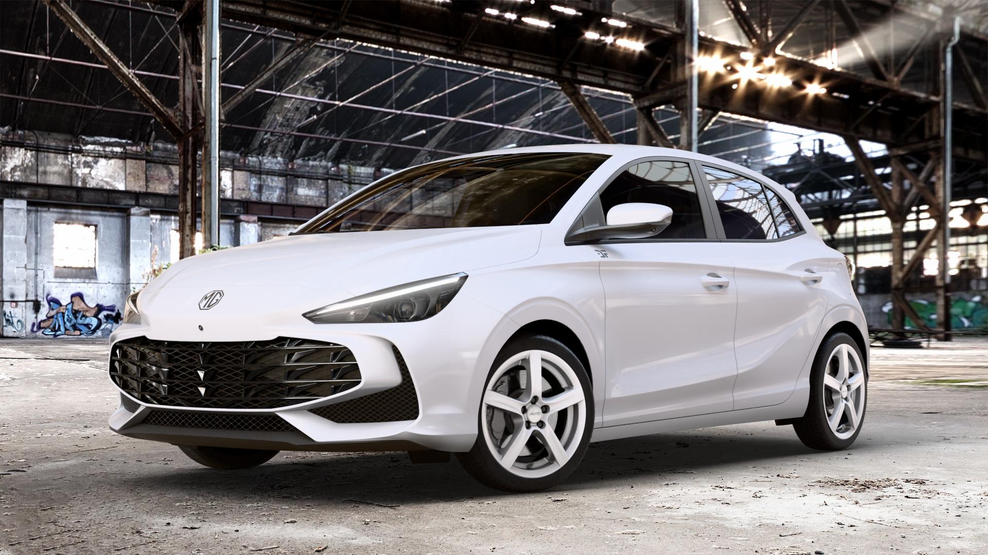 ALUTEC Grip polar-silber Felge mit Reifen in 17Zoll Winterfelge Alufelge auf weissem MG MG3 Typ ZP2A 1,5l 75kW Mild-Hybrid (102 PS) ⬇️ mit 15mm Tieferlegung ⬇️ Old Industrial Hall_max_4400mm_2024 Frontansicht_1