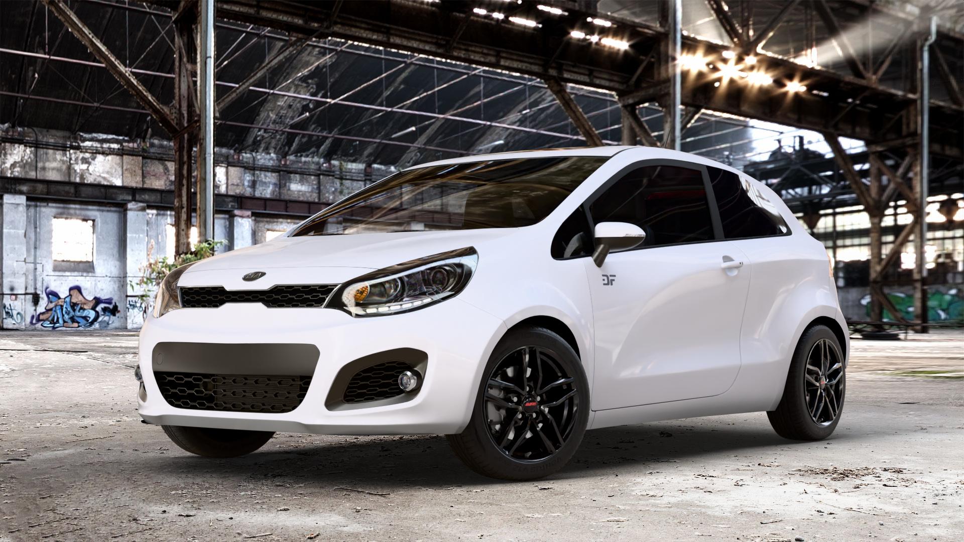 ALUTEC Ikenu diamant-schwarz Felge mit Reifen in 16Zoll Winterfelge Alufelge auf weissem Kia Rio III Typ UB ⬇️ mit 15mm Tieferlegung ⬇️ Old Industrial Hall_max_4400mm_2024 Frontansicht_1