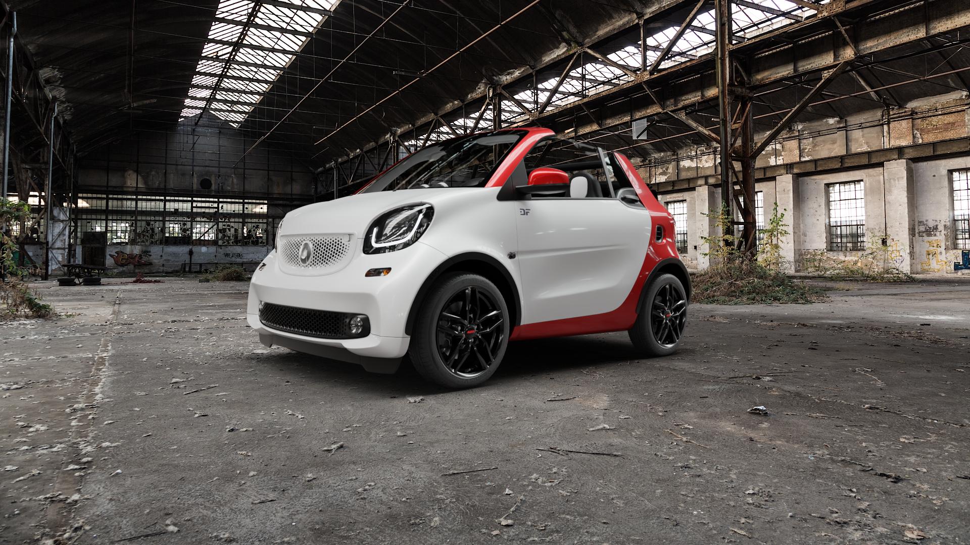 ALUTEC Ikenu diamant-schwarz Felge mit Reifen in 16Zoll Winterfelge Alufelge auf weissem Smart Fortwo Cabrio III (16-) (453) ⬇️ mit 15mm Tieferlegung ⬇️ Old Industrial Hall_max5000mm_2022 Frontansicht_1