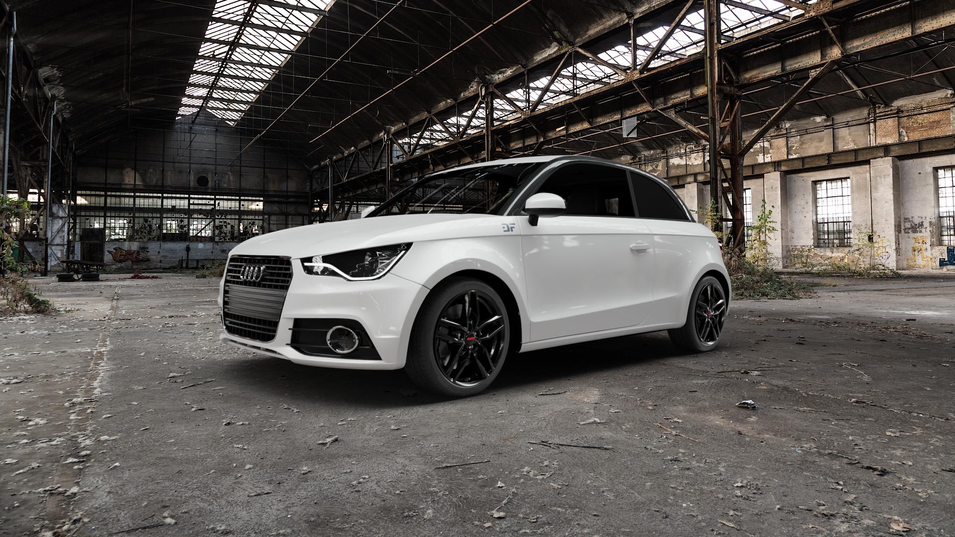ALUTEC Ikenu diamant-schwarz Felge mit Reifen in 17Zoll Winterfelge Alufelge auf weissem Audi A1 Typ 8X Facelift ⬇️ mit 15mm Tieferlegung ⬇️ Old Industrial Hall_max5000mm_2022 Frontansicht_1
