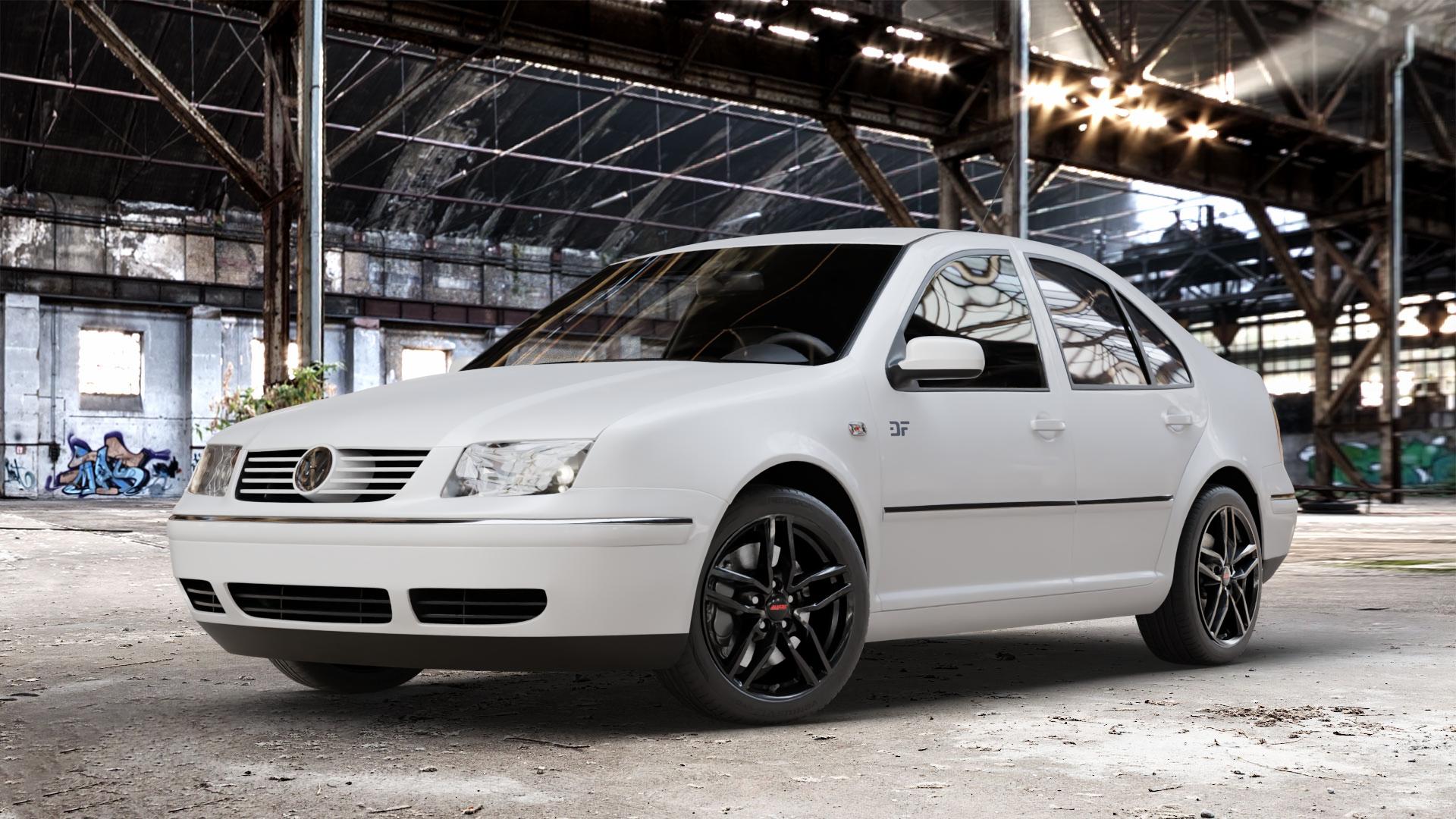 ALUTEC Ikenu diamant-schwarz Felge mit Reifen in 17Zoll Winterfelge Alufelge auf weissem Volkswagen (VW) Bora Variant ⬇️ mit 15mm Tieferlegung ⬇️ Old Industrial Hall_max_4400mm_2024 Frontansicht_1