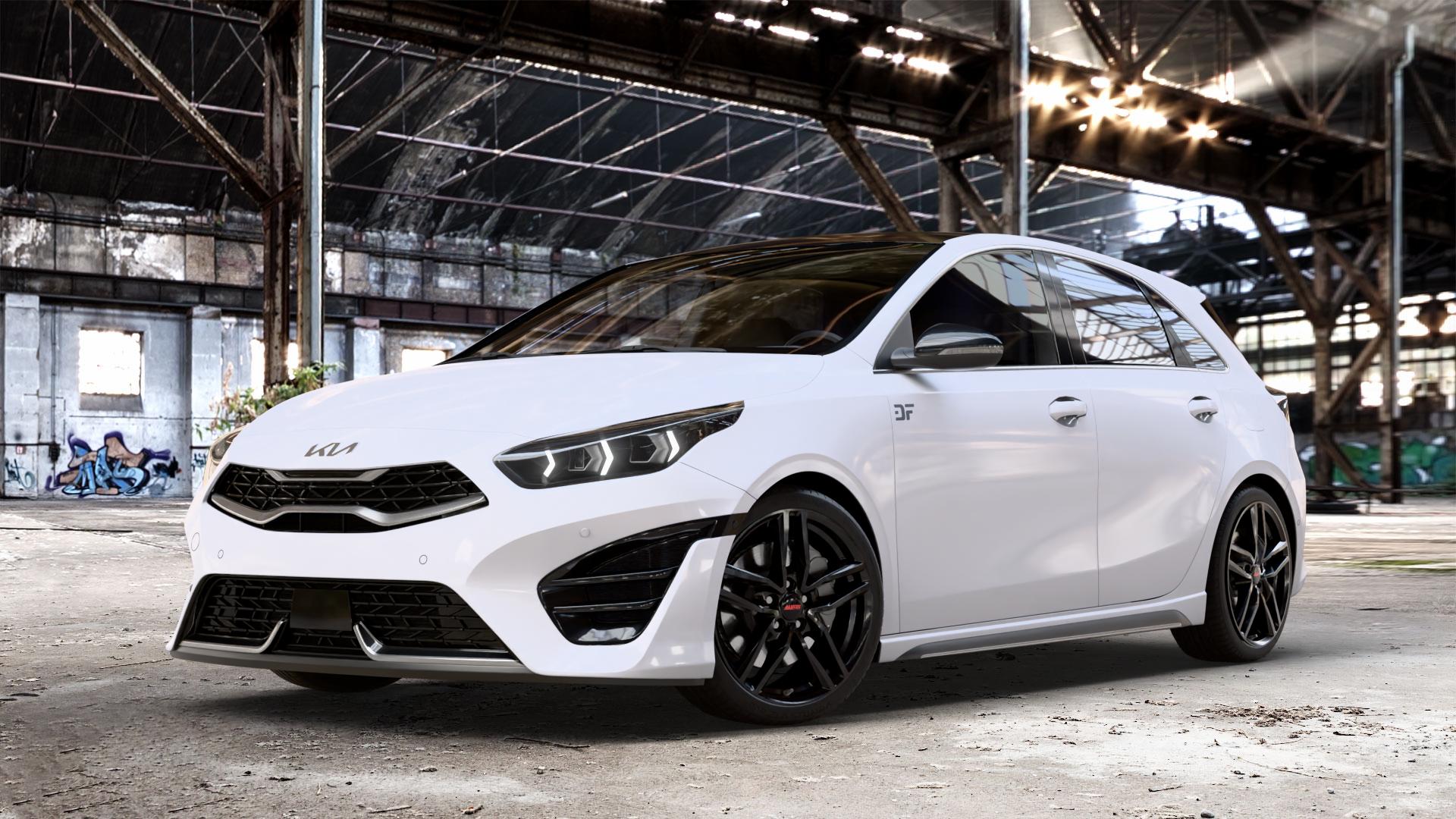 ALUTEC Ikenu diamant-schwarz Felge mit Reifen in 18Zoll Winterfelge Alufelge auf weissem Kia Ceed Schrägheck Typ CD Facelift 1,0l T-GDI 88kW Mild-Hybrid (120 PS) 74kW (101 1,5l 118kW (160 1,6l 150kW GT (204 CRDi 100kW (136 103kW (140 ⬇️ mit 15mm Tieferlegung ⬇️ Old Industrial Hall_max_4400mm_2024 Frontansicht_1