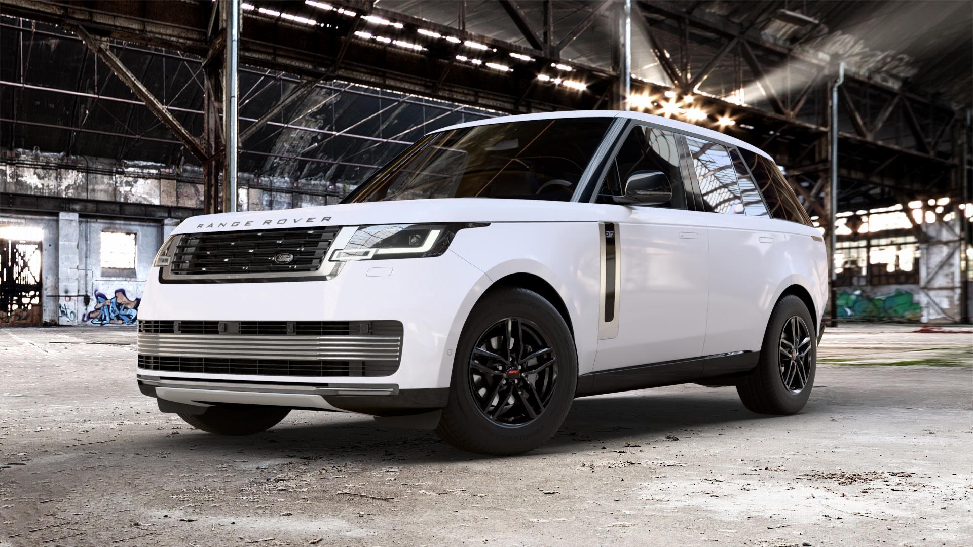 ALUTEC Ikenu diamant-schwarz Felge mit Reifen in 18Zoll Winterfelge Alufelge auf weissem Land Rover Range V Typ LK ⬇️ mit 15mm Tieferlegung ⬇️ Old Industrial Hall_max_5300mm_2024 Frontansicht_1