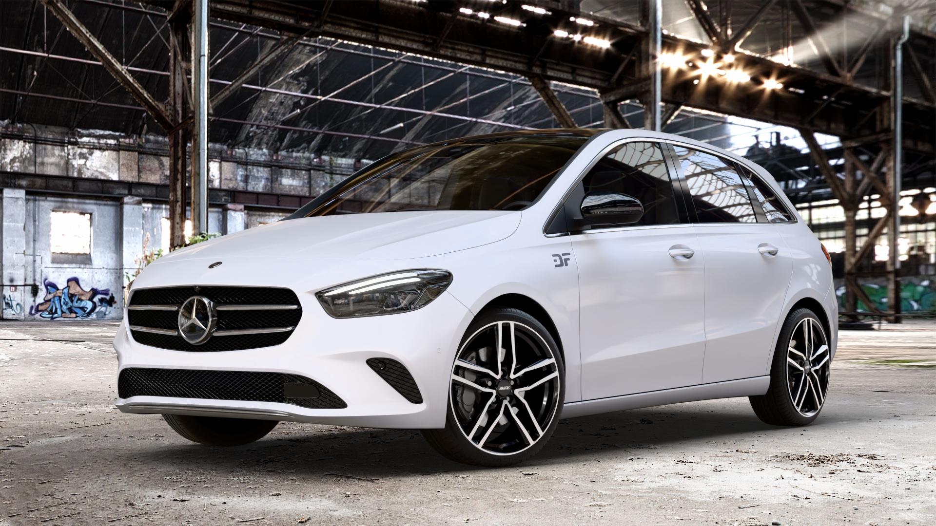 ALUTEC Ikenu diamant-schwarz frontpoliert Felge mit Reifen silber mehrfarbig in 19Zoll Winterfelge Alufelge auf weissem Mercedes B-Klasse Typ W247 ⬇️ mit 15mm Tieferlegung ⬇️ Old Industrial Hall_max_4400mm_2024 Frontansicht_1
