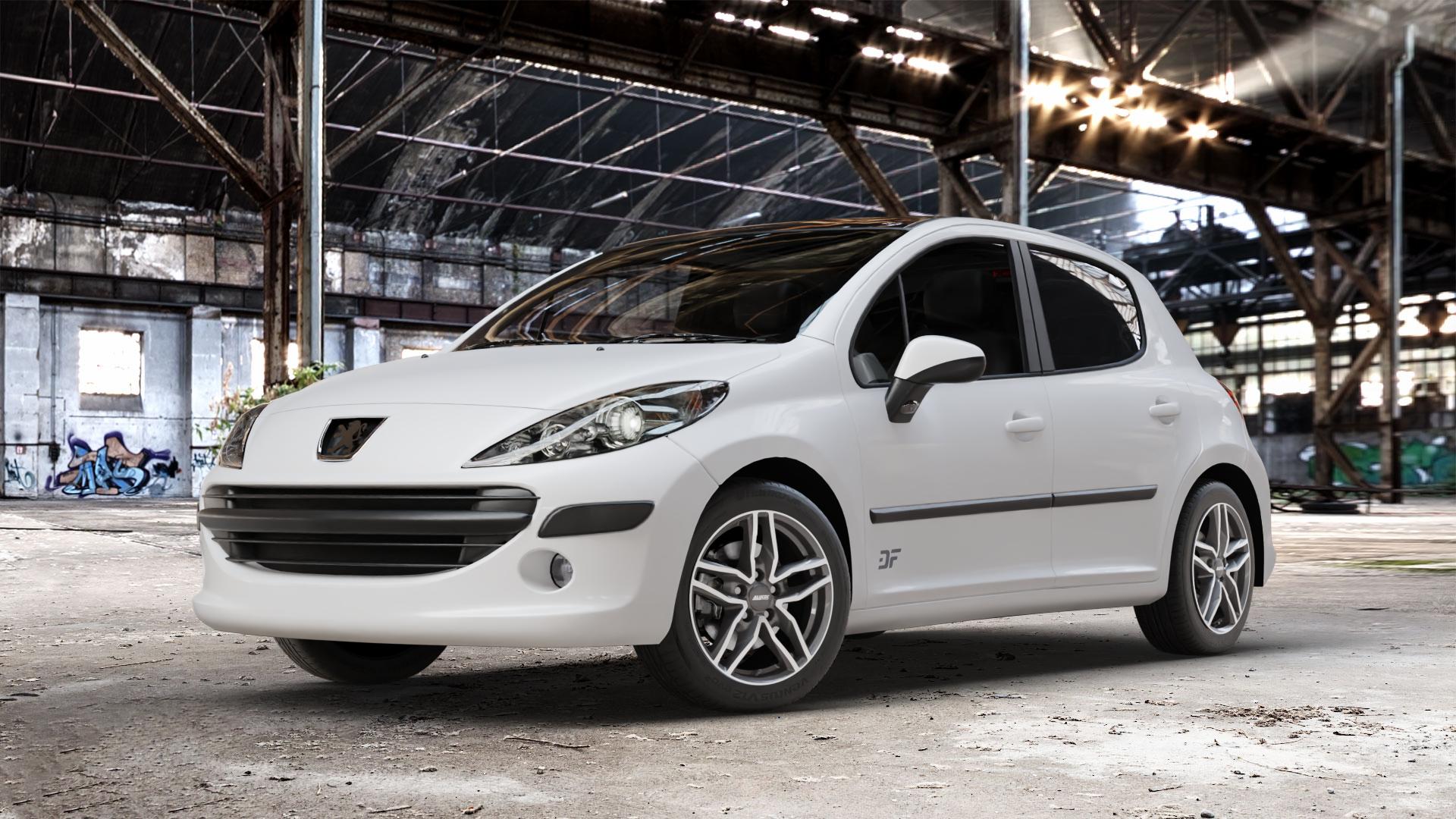 ALUTEC Ikenu graphit frontpoliert Felge mit Reifen grau silber mehrfarbig in 16Zoll Winterfelge Alufelge auf weissem Peugeot 207 SW Facelift ⬇️ mit 15mm Tieferlegung ⬇️ Old Industrial Hall_max_4400mm_2024 Frontansicht_1
