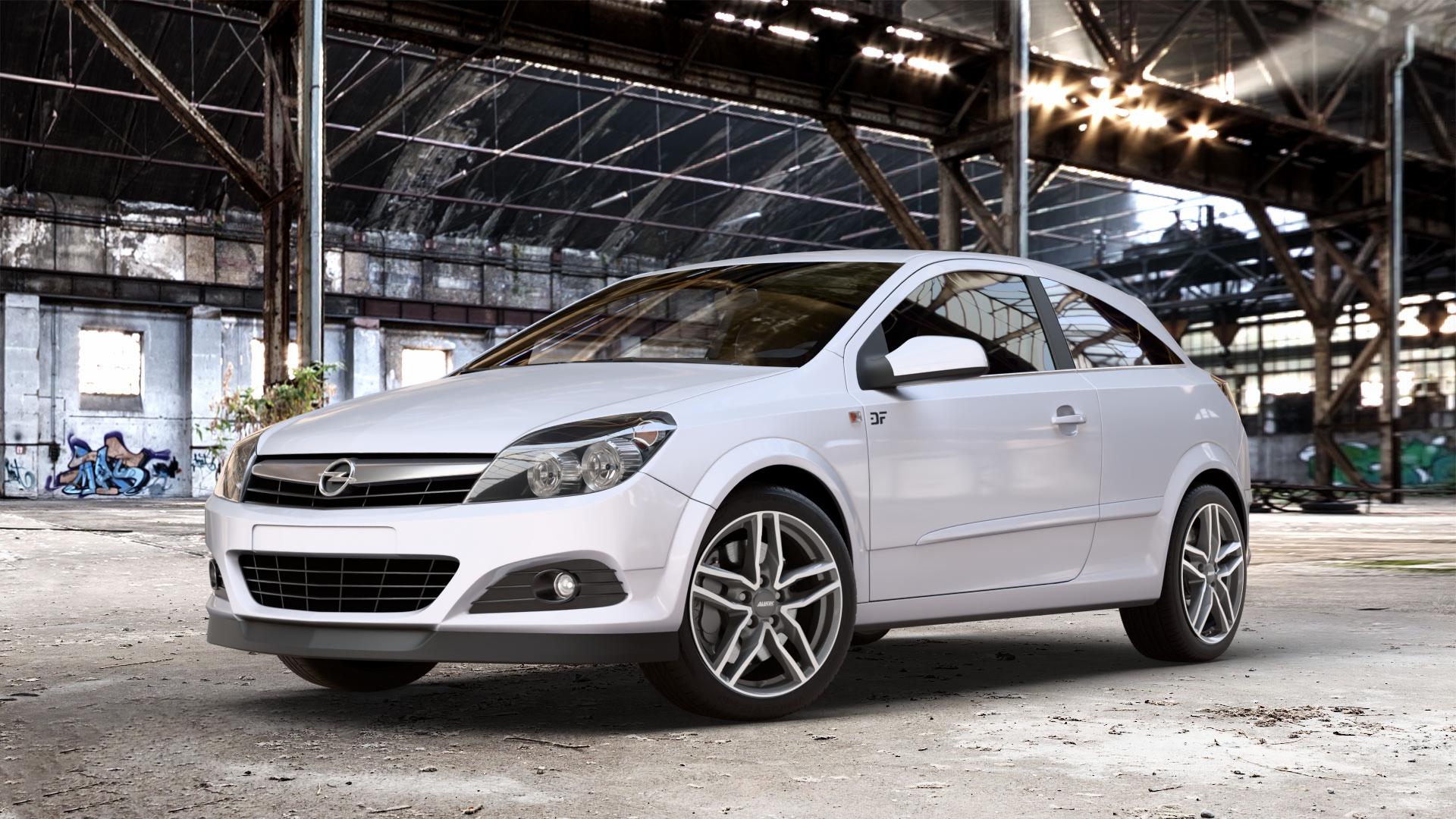 ALUTEC Ikenu graphit frontpoliert Felge mit Reifen grau silber mehrfarbig in 17Zoll Winterfelge Alufelge auf Weiss Uni Opel Astra H GTC Typ A-H/C ⬇️ mit 15mm Tieferlegung ⬇️ Old Industrial Hall_max_4400mm_2024 Frontansicht_1