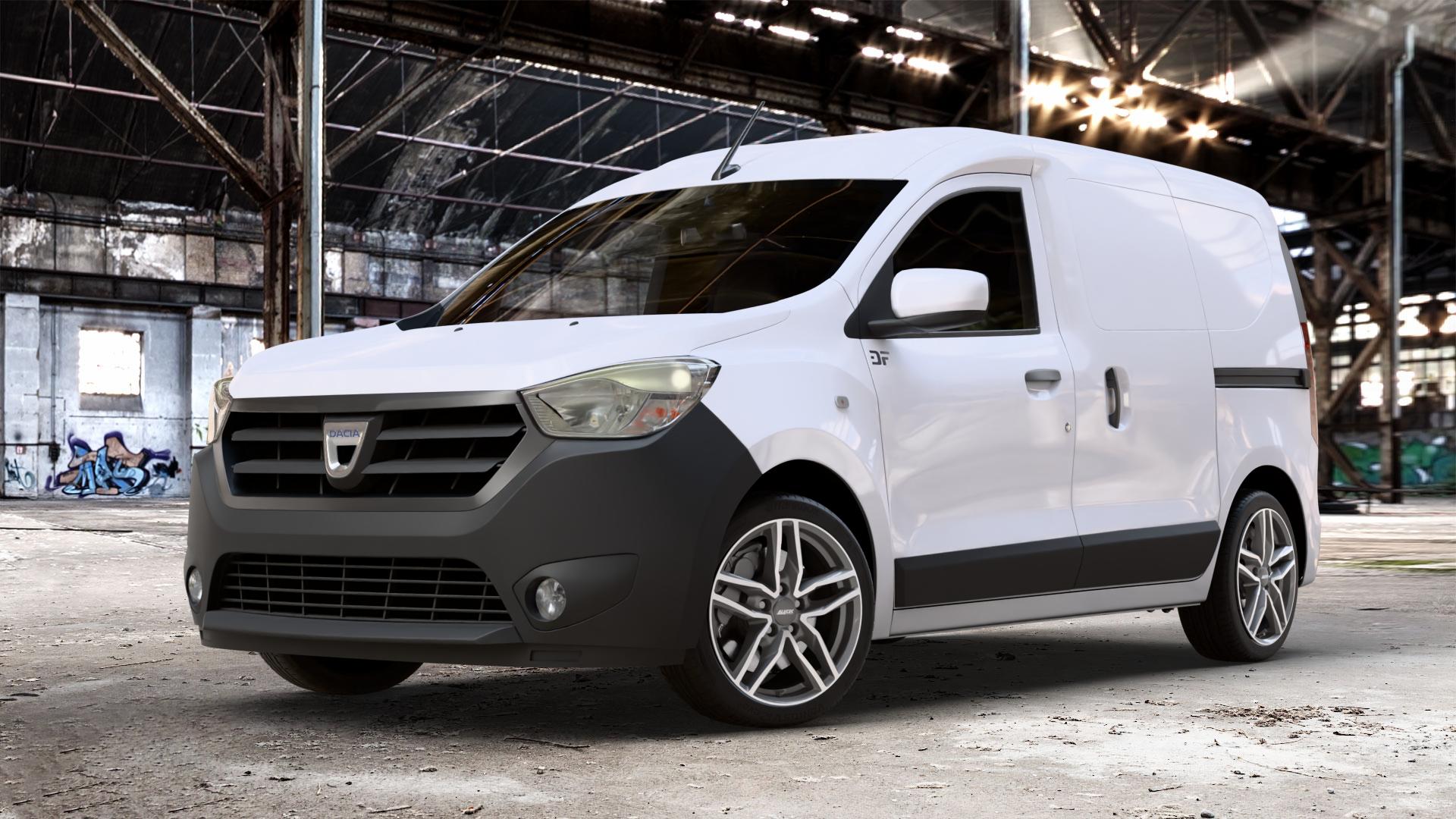 ALUTEC Ikenu graphit frontpoliert Felge mit Reifen grau silber mehrfarbig in 17Zoll Winterfelge Alufelge auf weissem Dacia Dokker Express Typ SD 1,2l 16V 84kW (114 PS) 1,5l dCi 55kW (75 66kW (90 1,6l MPI 61kW (83 LPG ⬇️ mit 15mm Tieferlegung ⬇️ Old Industrial Hall_max_4400mm_2024 Frontansicht_1