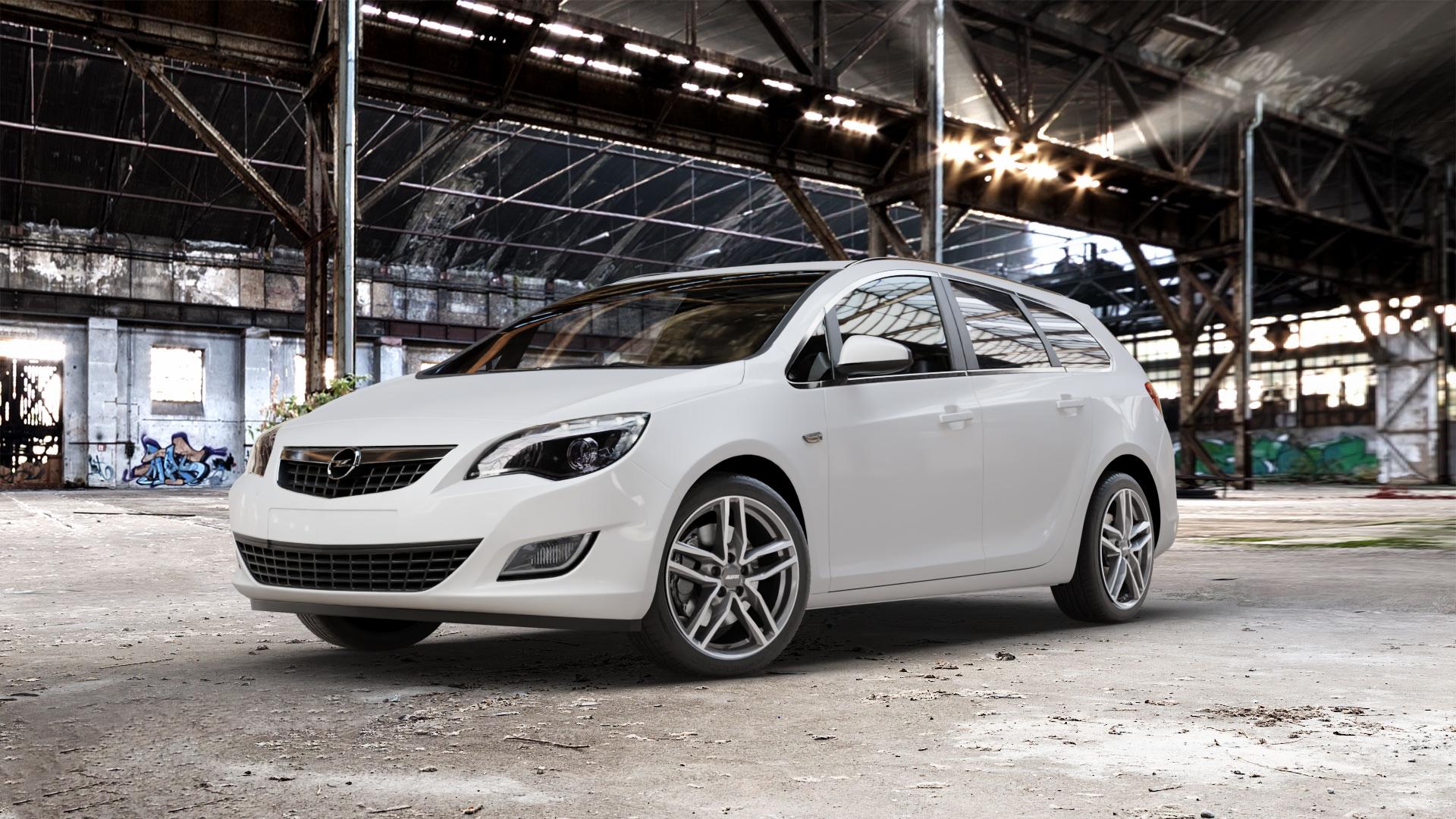 ALUTEC Ikenu graphit frontpoliert Felge mit Reifen grau silber mehrfarbig in 18Zoll Winterfelge Alufelge auf weissem Opel Astra J Sports Tourer Typ P-J/SW Facelift ⬇️ mit 15mm Tieferlegung ⬇️ Old Industrial Hall_max_5300mm_2024 Frontansicht_1