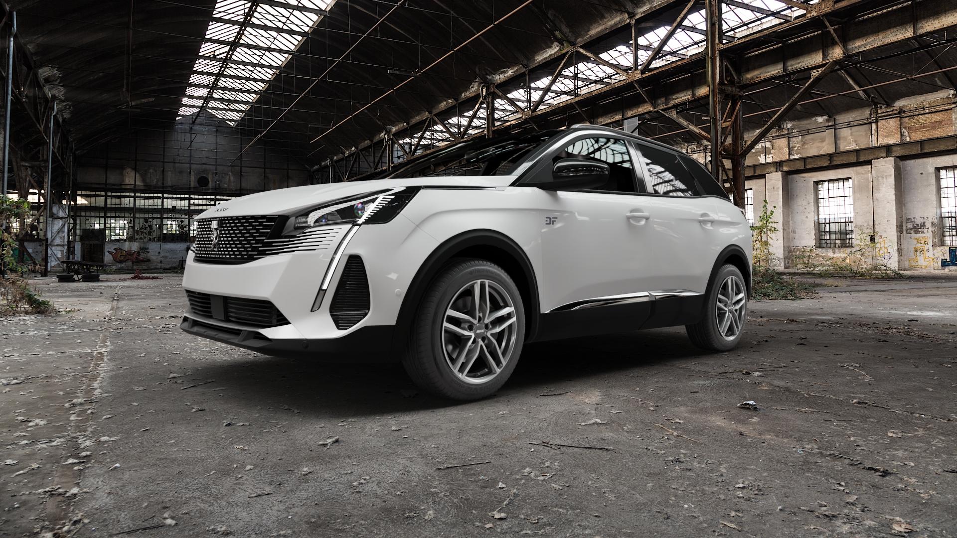 ALUTEC Ikenu graphit frontpoliert Felge mit Reifen grau silber mehrfarbig in 18Zoll Winterfelge Alufelge auf weissem Peugeot 3008 II Typ M Facelift ⬇️ mit 15mm Tieferlegung ⬇️ Old Industrial Hall_max5000mm_2022 Frontansicht_1