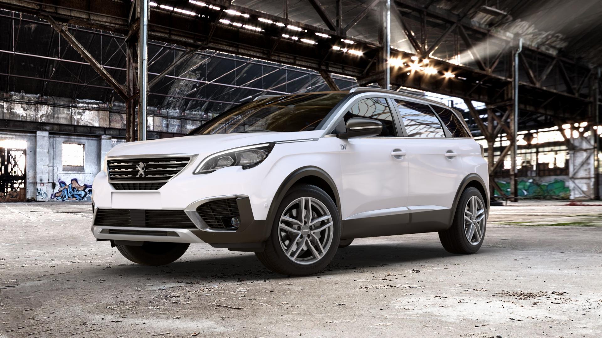 ALUTEC Ikenu graphit frontpoliert Felge mit Reifen grau silber mehrfarbig in 18Zoll Winterfelge Alufelge auf weissem Peugeot 5008 II Typ M ⬇️ mit 15mm Tieferlegung ⬇️ Old Industrial Hall_max_5300mm_2024 Frontansicht_1