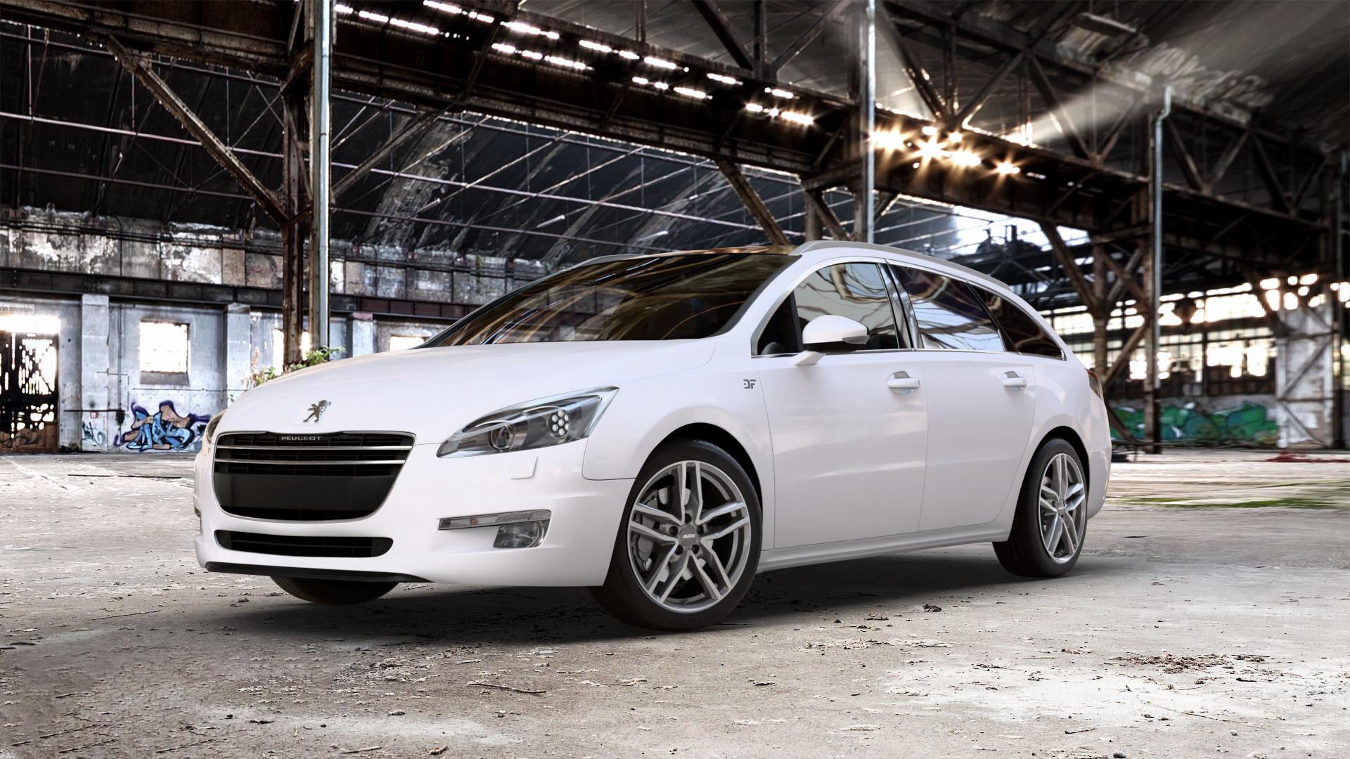 ALUTEC Ikenu graphit frontpoliert Felge mit Reifen grau silber mehrfarbig in 18Zoll Winterfelge Alufelge auf weissem Peugeot 508 Typ 8 SW ⬇️ mit 15mm Tieferlegung ⬇️ Old Industrial Hall_max_5300mm_2024 Frontansicht_1