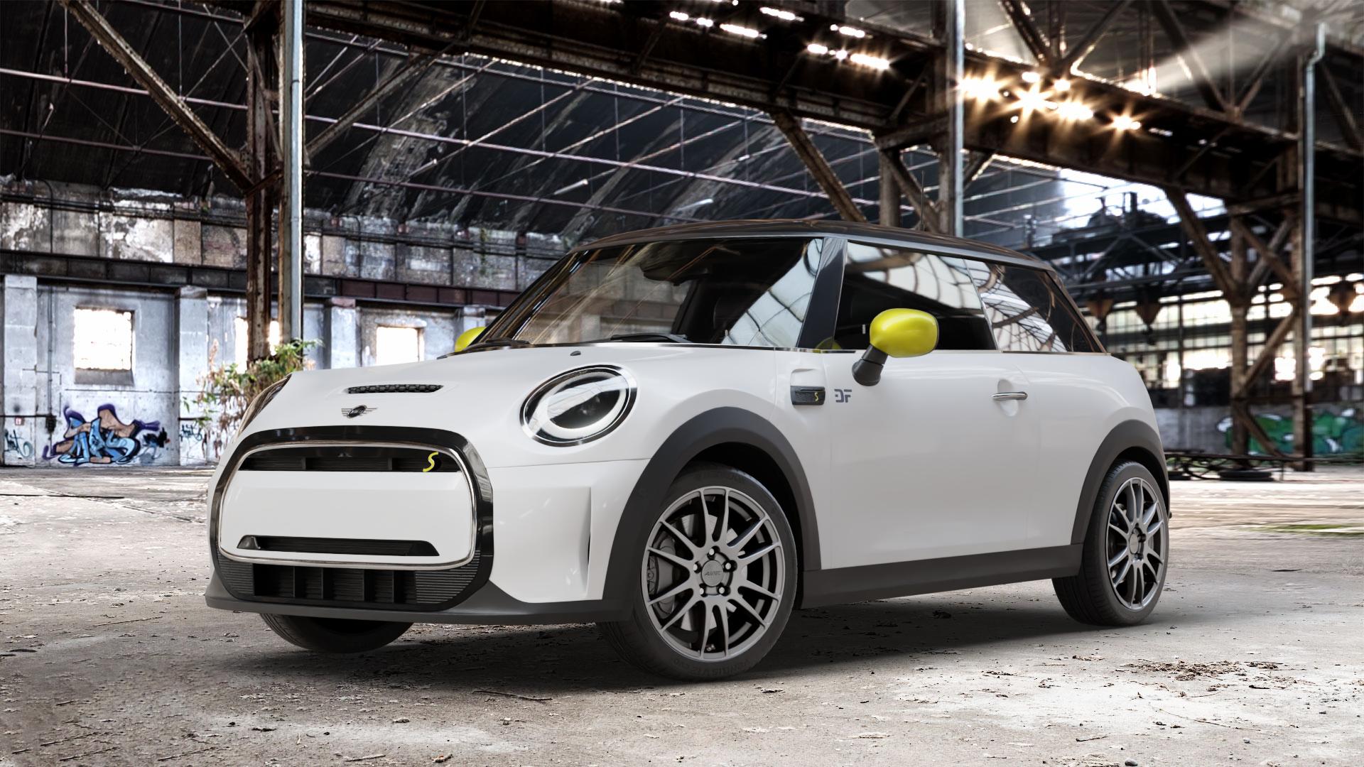 ALUTEC Monstr carbon-grey Felge mit Reifen grau in 17Zoll Winterfelge Alufelge auf weissem Mini F56 Typ FML2E (3-Türer Limousine) Facelift 21-> Limousine ⬇️ mit 15mm Tieferlegung ⬇️ Old Industrial Hall_max_4400mm_2024 Frontansicht_1