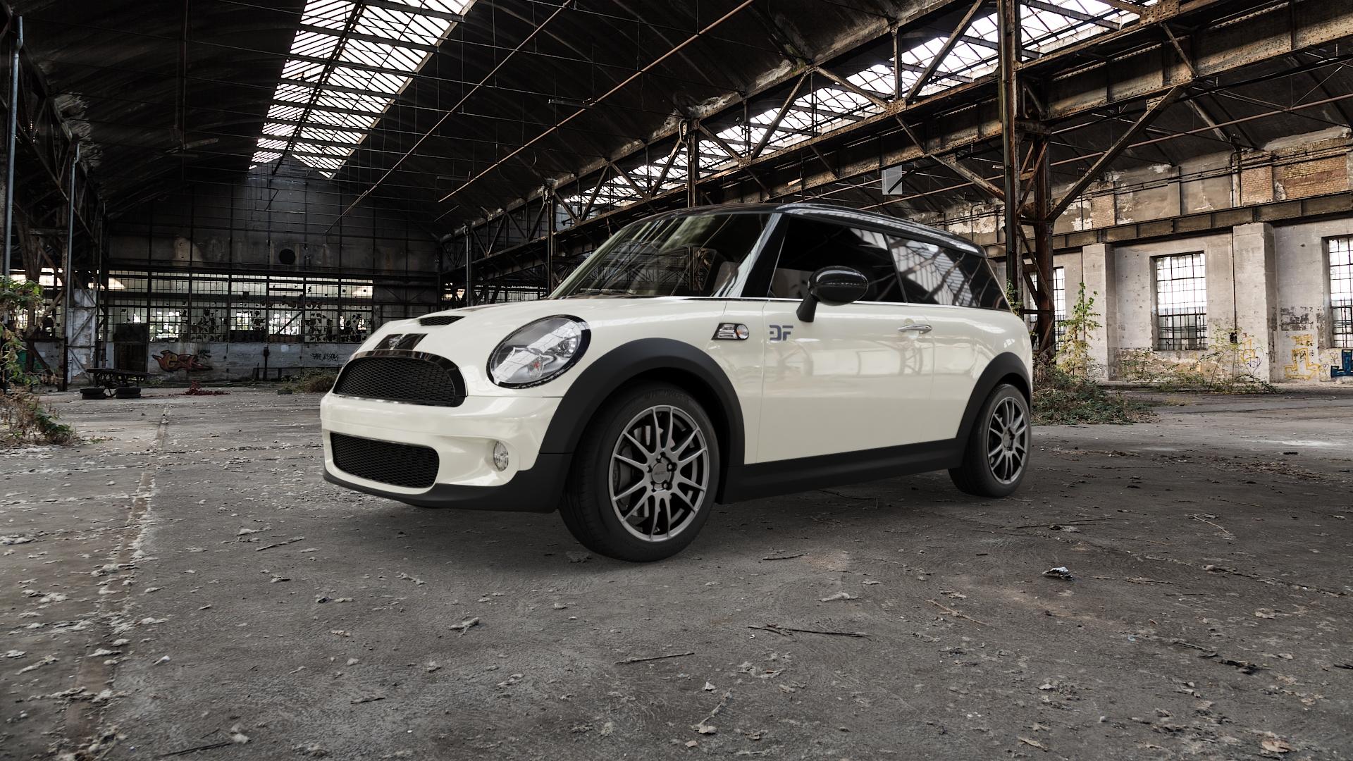 ALUTEC Monstr carbon-grey Felge mit Reifen grau in 17Zoll Winterfelge Alufelge auf weissem Mini R55 Typ UKL-K (Clubman) MINI-N ⬇️ mit 15mm Tieferlegung ⬇️ Old Industrial Hall_max5000mm_2022 Frontansicht_1