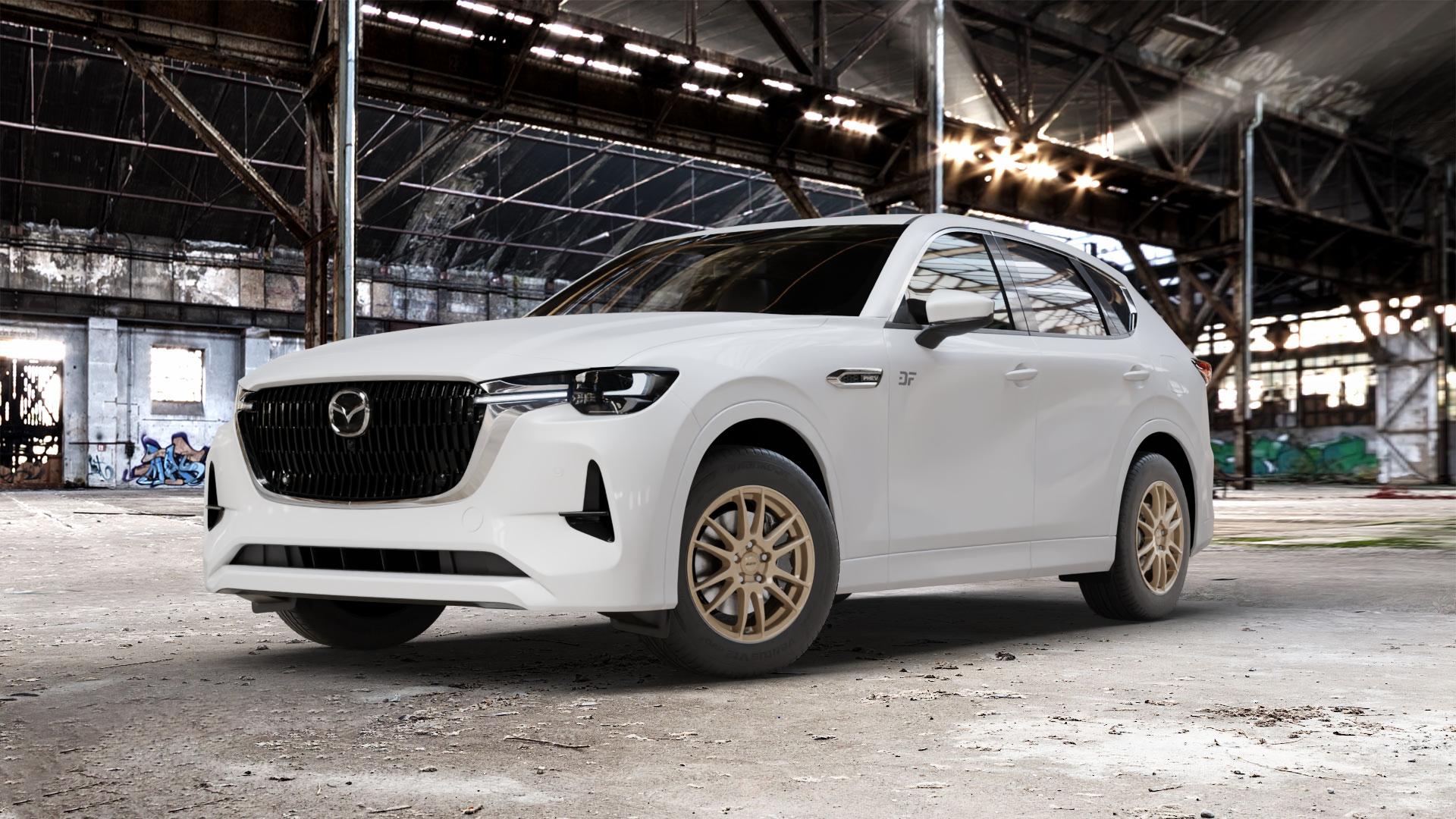 ALUTEC Monstr metallic-bronze Felge mit Reifen in 17Zoll Winterfelge Alufelge auf weissem Mazda CX-60 Typ KH01 CX ⬇️ mit 15mm Tieferlegung ⬇️ Old Industrial Hall_max_5300mm_2024 Frontansicht_1