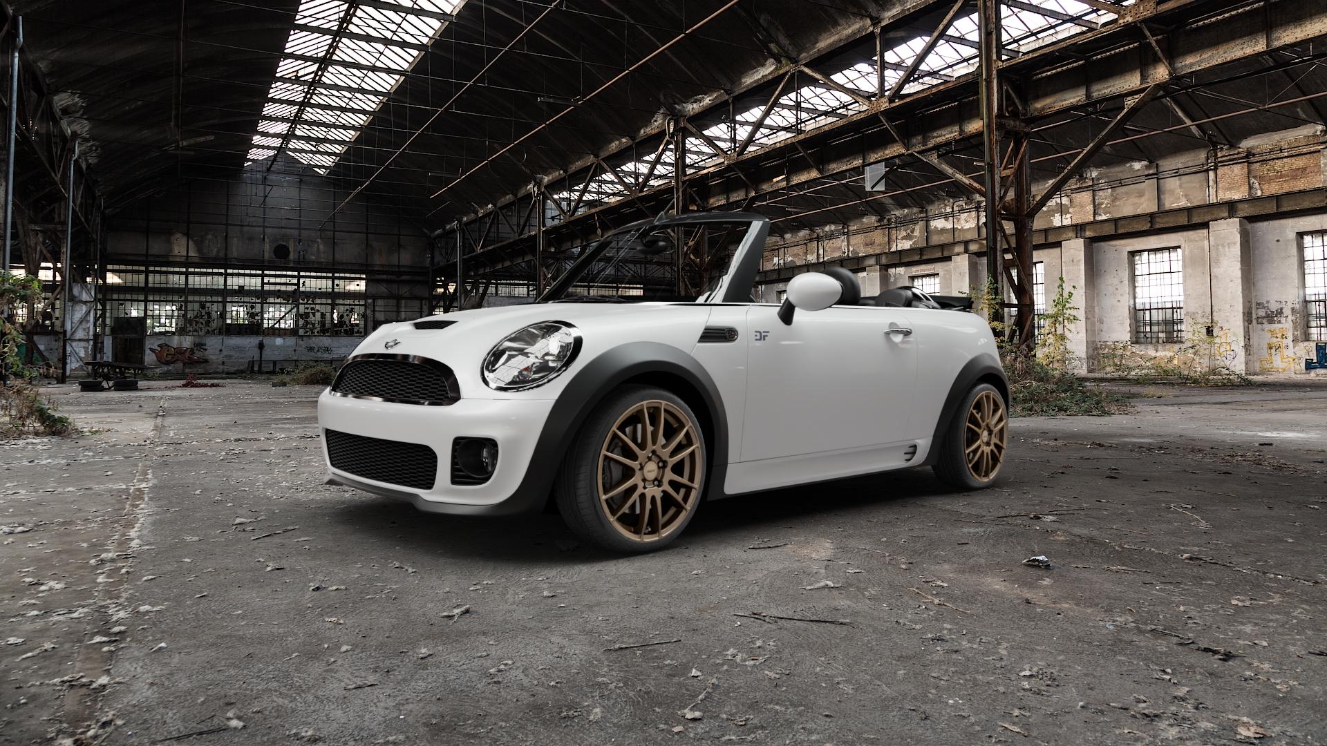 ALUTEC Monstr metallic-bronze Felge mit Reifen in 18Zoll Winterfelge Alufelge auf weissem Mini R57 Typ UKL-C (Cabriolet) MINI-N ⬇️ mit 15mm Tieferlegung ⬇️ Old Industrial Hall_max5000mm_2022 Frontansicht_1