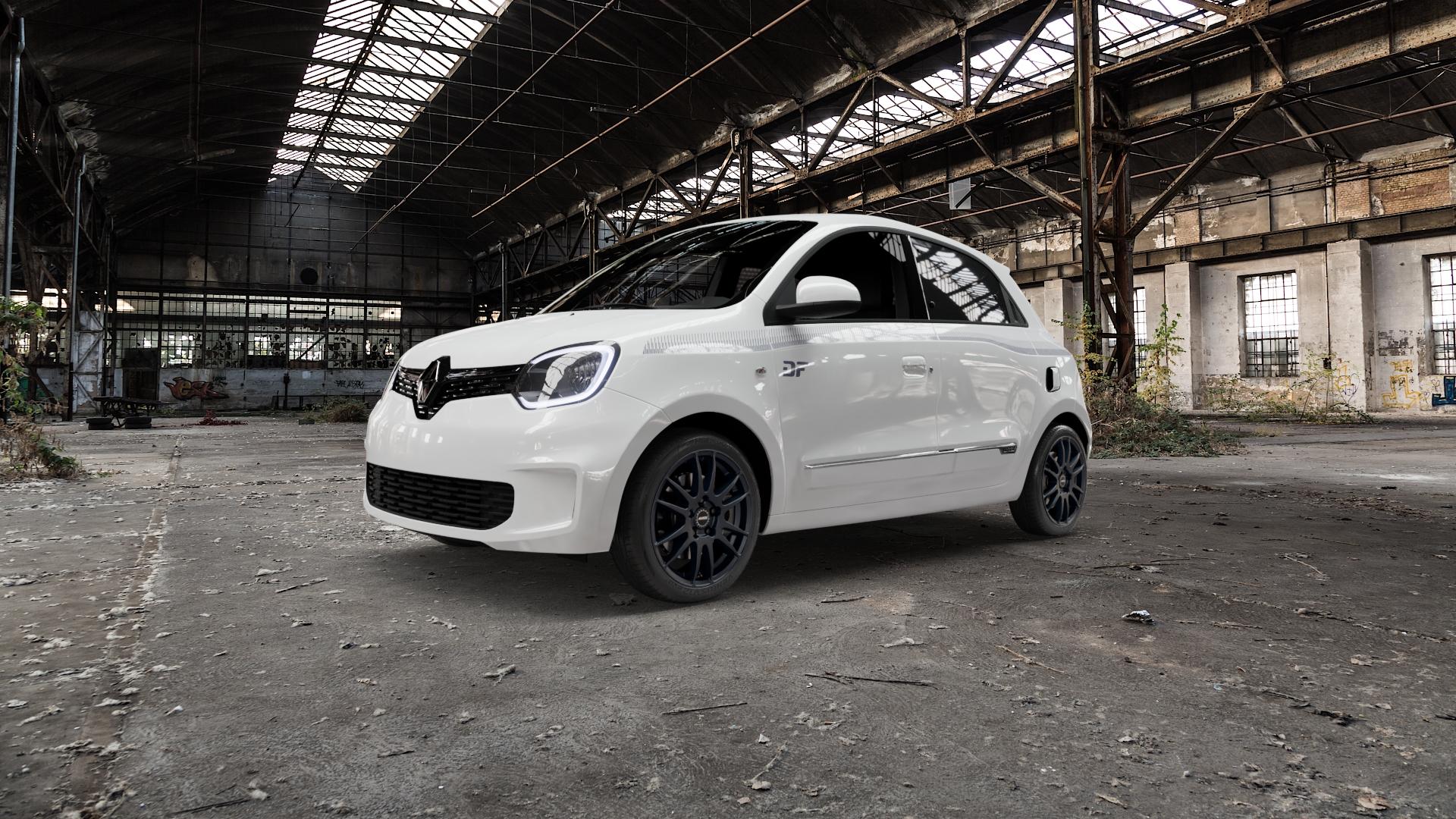 ALUTEC Monstr racing-schwarz Felge mit Reifen in 16Zoll Winterfelge Alufelge auf weissem Renault Twingo III Typ AH Facelift ⬇️ mit 15mm Tieferlegung ⬇️ Old Industrial Hall_max5000mm_2022 Frontansicht_1