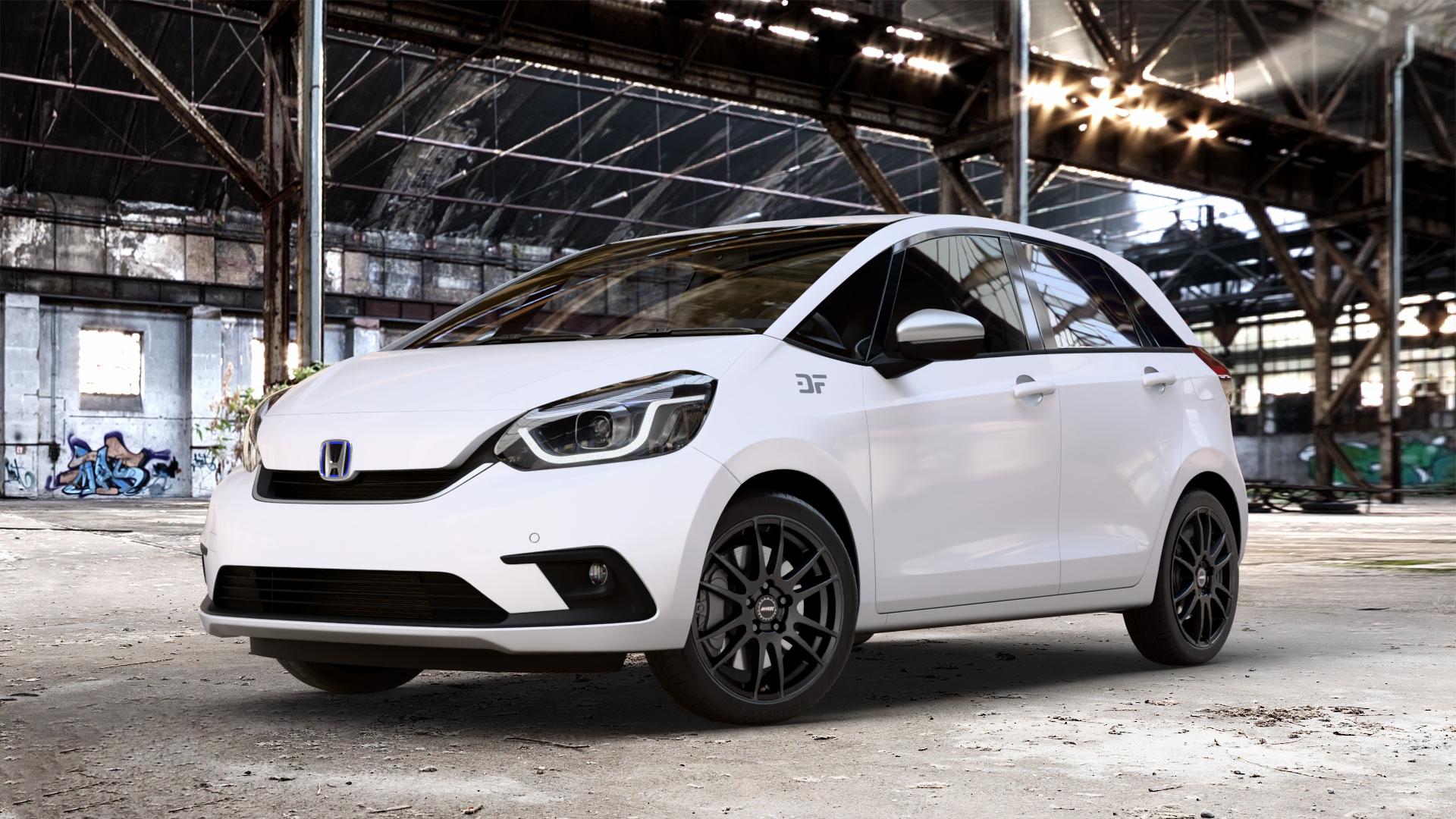 ALUTEC Monstr racing-schwarz Felge mit Reifen in 17Zoll Winterfelge Alufelge auf weissem Honda Jazz V (GR) ⬇️ mit 15mm Tieferlegung ⬇️ Old Industrial Hall_max_4400mm_2024 Frontansicht_1
