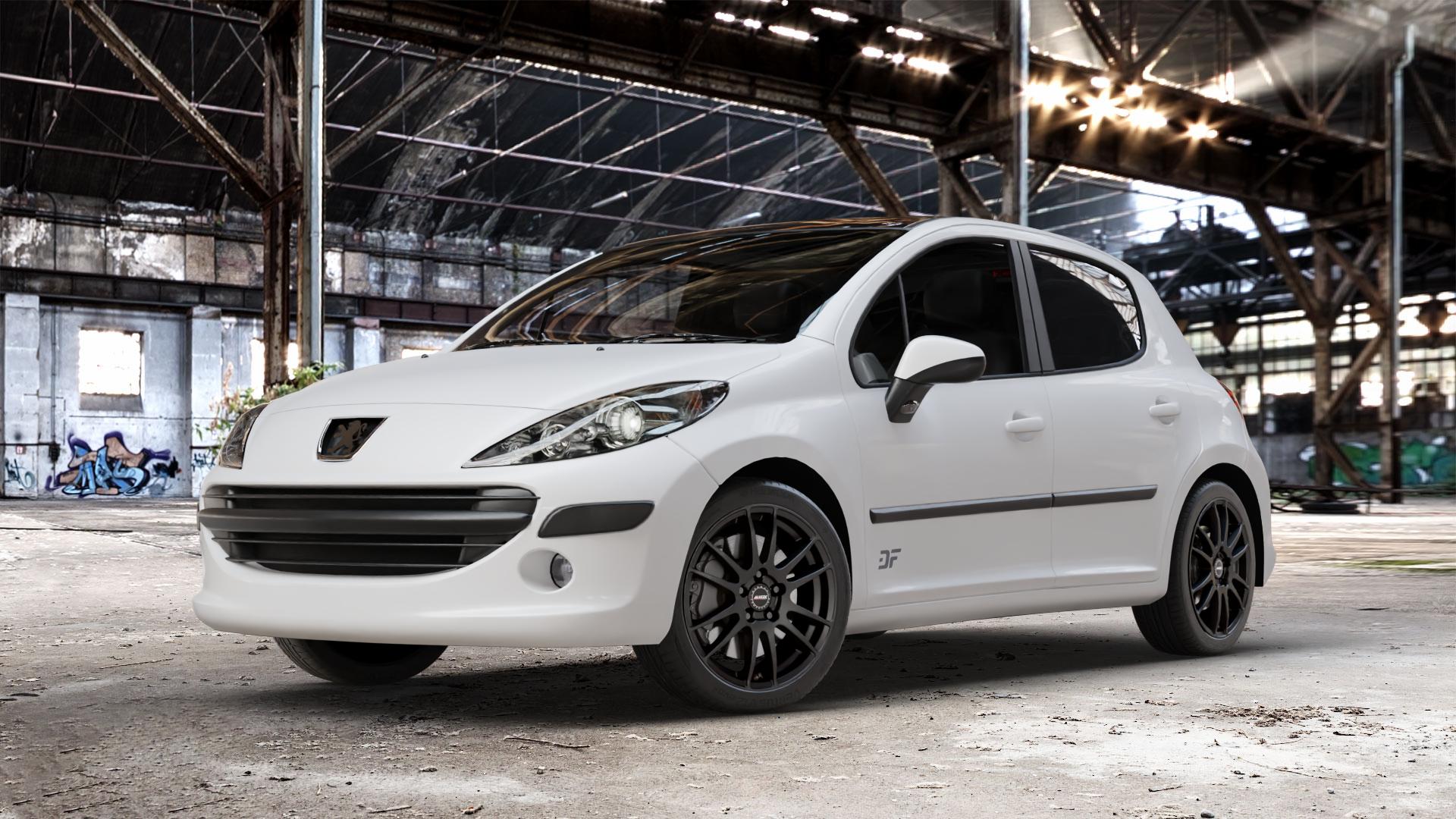 ALUTEC Monstr racing-schwarz Felge mit Reifen in 17Zoll Winterfelge Alufelge auf weissem Peugeot 207 SW Facelift ⬇️ mit 15mm Tieferlegung ⬇️ Old Industrial Hall_max_4400mm_2024 Frontansicht_1