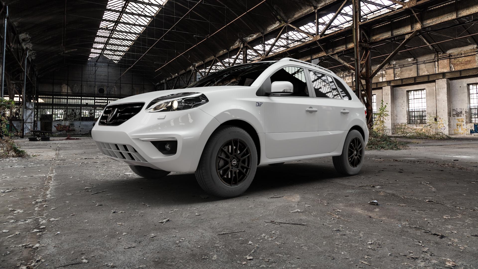 ALUTEC Monstr racing-schwarz Felge mit Reifen in 17Zoll Winterfelge Alufelge auf weissem Renault Koleos I Typ Y ⬇️ mit 15mm Tieferlegung ⬇️ Old Industrial Hall_max5000mm_2022 Frontansicht_1
