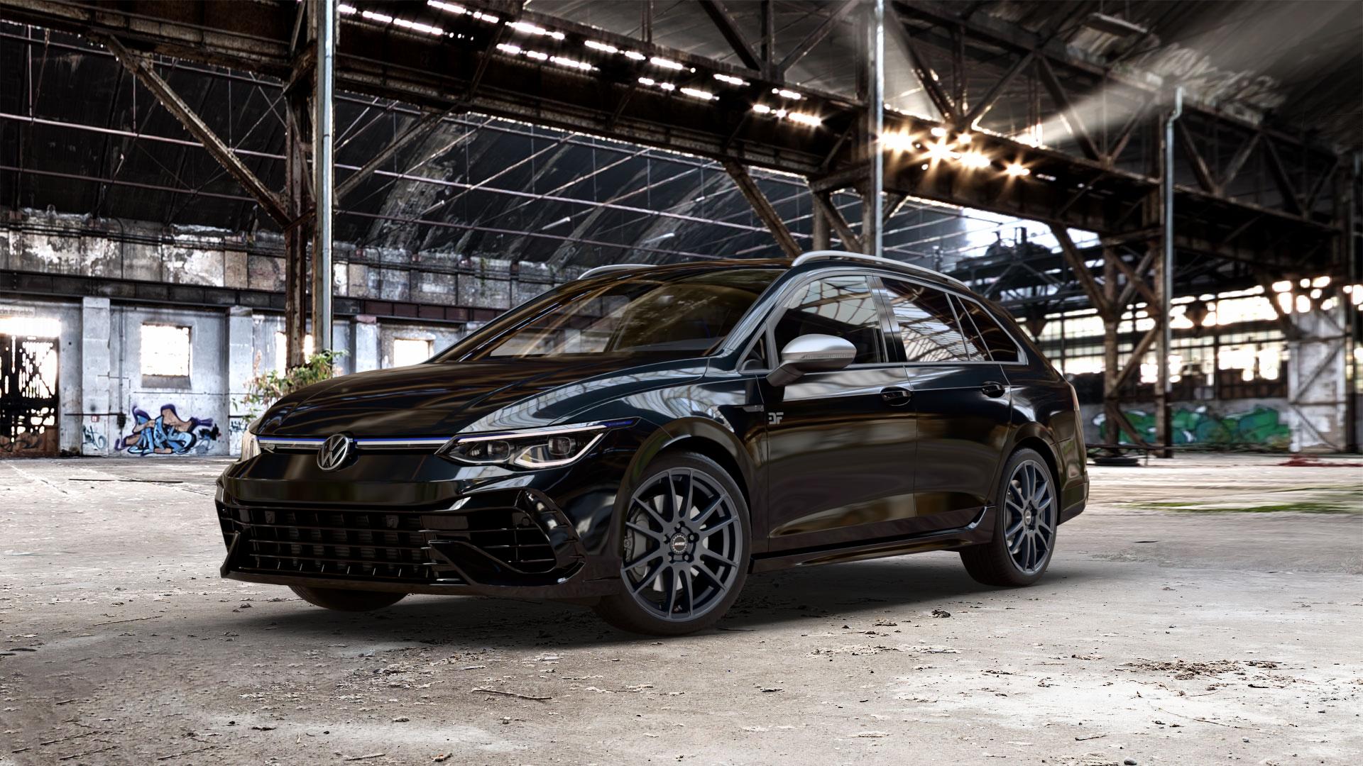 ALUTEC Monstr racing-schwarz Felge mit Reifen in 18Zoll Winterfelge Alufelge auf metallic schwarzem Volkswagen (VW) Golf 8 Variant 2,0l R 4Motion 235kW (320 PS) ⬇️ mit 15mm Tieferlegung ⬇️ Old Industrial Hall_max_5300mm_2024 Frontansicht_1