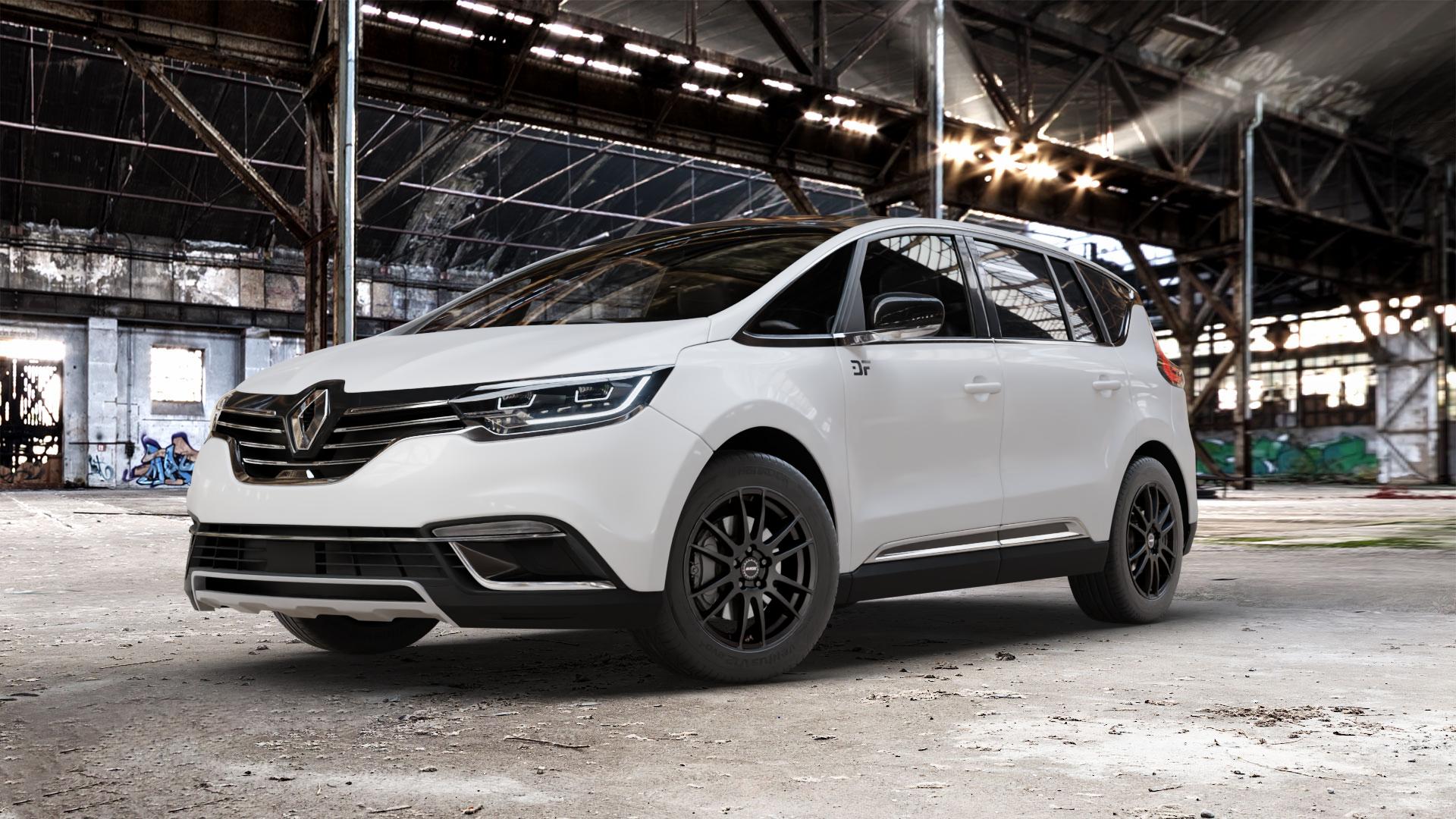 ALUTEC Monstr racing-schwarz Felge mit Reifen in 18Zoll Winterfelge Alufelge auf weissem Renault Espace V Typ RFC Facelift ⬇️ mit 15mm Tieferlegung ⬇️ Old Industrial Hall_max_5300mm_2024 Frontansicht_1