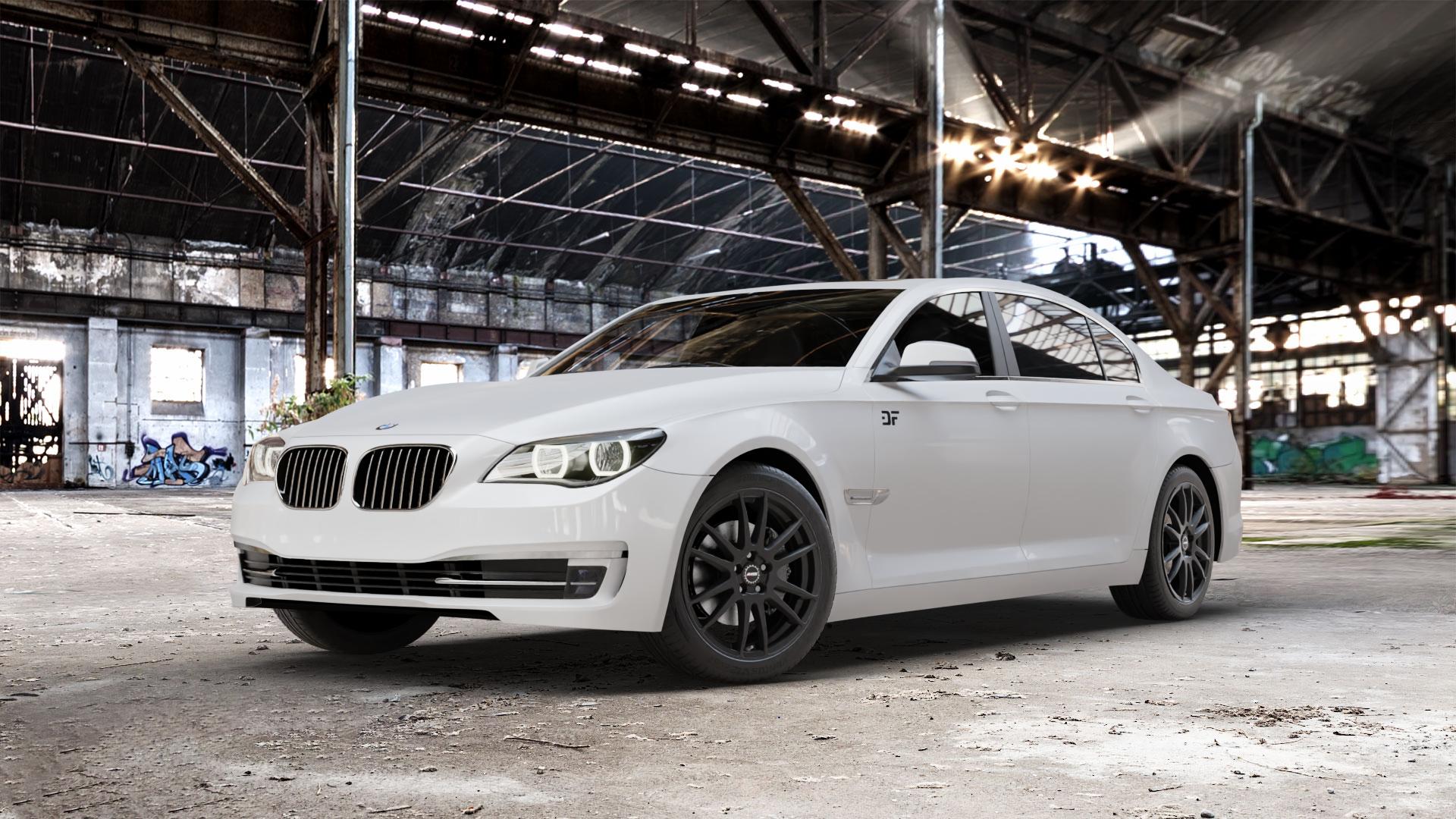 ALUTEC Monstr racing-schwarz Felge mit Reifen in 19Zoll Winterfelge Alufelge auf weissem BMW 7er F01 Limousine (7L, 701, HY) F02 lang ⬇️ mit 15mm Tieferlegung ⬇️ Old Industrial Hall_max_5300mm_2024 Frontansicht_1