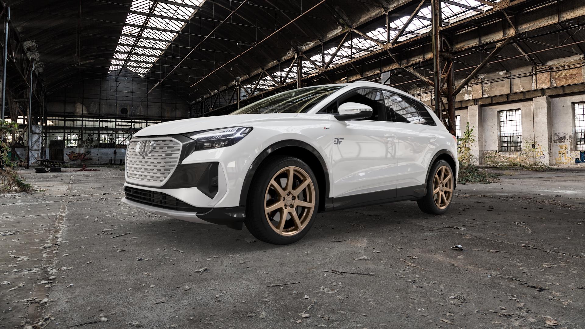 ALUTEC Pearl metallic-bronze Felge mit Reifen in 20Zoll Winterfelge Alufelge auf weissem Audi Q4 Typ FZ ⬇️ mit 15mm Tieferlegung ⬇️ Old Industrial Hall_max5000mm_2022 Frontansicht_1