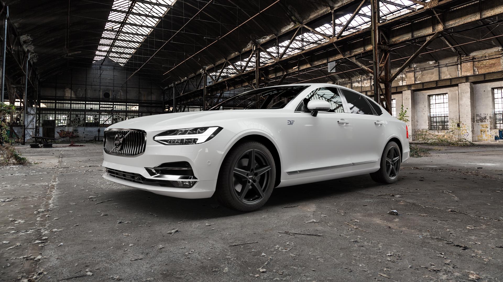 ALUTEC Raptr racing-schwarz Felge mit Reifen in 18Zoll Winterfelge Alufelge auf weissem Volvo S90 II Typ P ⬇️ mit 15mm Tieferlegung ⬇️ Old Industrial Hall_max5000mm_2022 Frontansicht_1