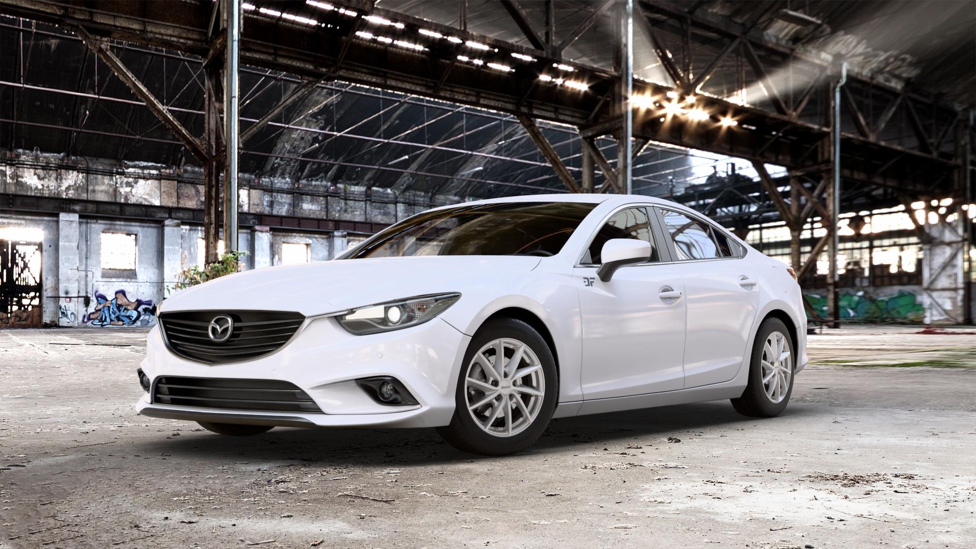 ALUTEC Singa polar-silber Felge mit Reifen in 16Zoll Winterfelge Alufelge auf weissem Mazda 6 III (12-15) Limousine (GJ/GH) (15-18) (GH) Facelift (GJ) ⬇️ mit 15mm Tieferlegung ⬇️ Old Industrial Hall_max_5300mm_2024 Frontansicht_1