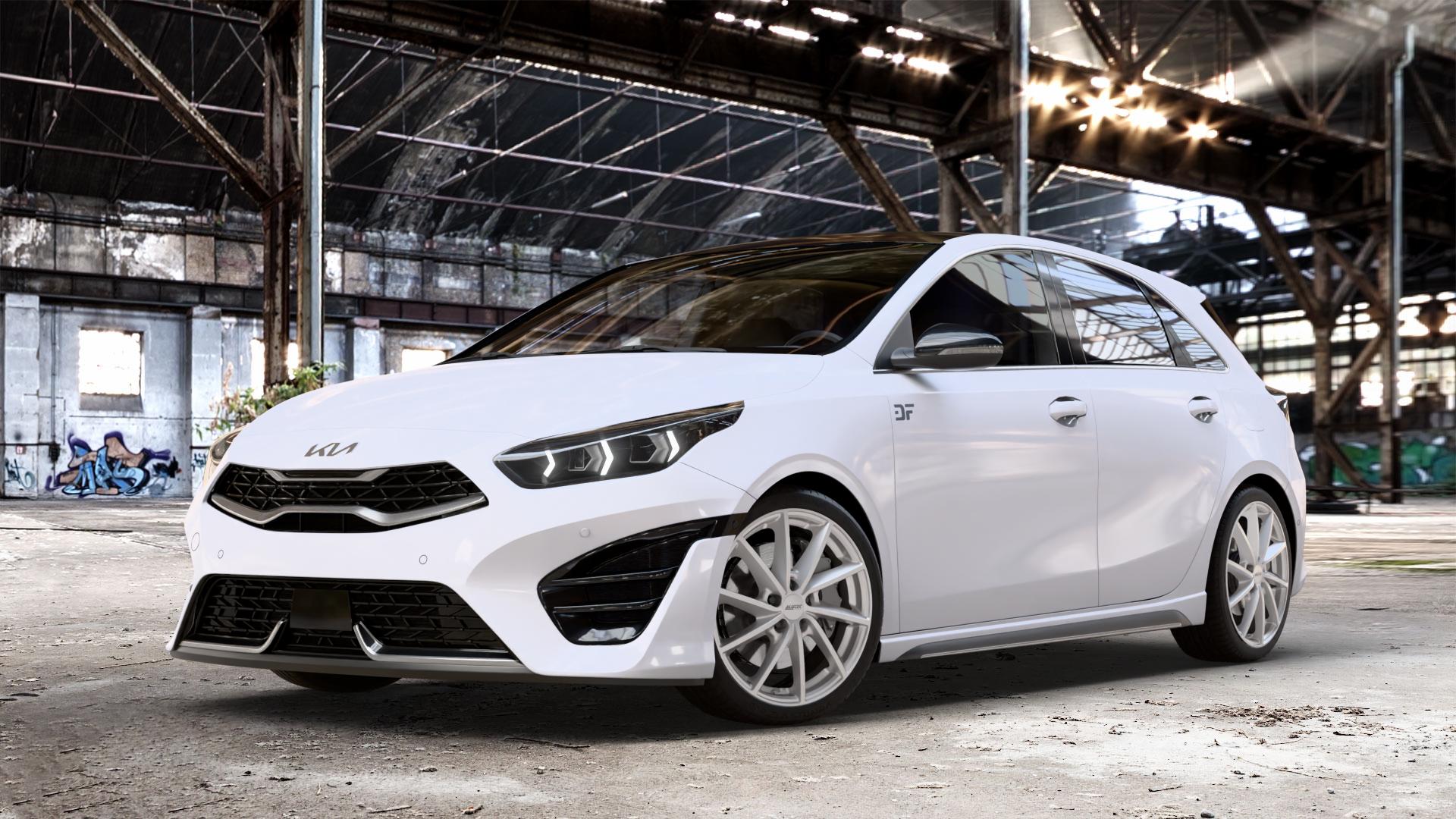 ALUTEC Singa polar-silber Felge mit Reifen in 18Zoll Winterfelge Alufelge auf weissem Kia Ceed Schrägheck Typ CD Facelift 1,0l T-GDI 88kW Mild-Hybrid (120 PS) 74kW (101 1,5l 118kW (160 1,6l 150kW GT (204 CRDi 100kW (136 103kW (140 ⬇️ mit 15mm Tieferlegung ⬇️ Old Industrial Hall_max_4400mm_2024 Frontansicht_1