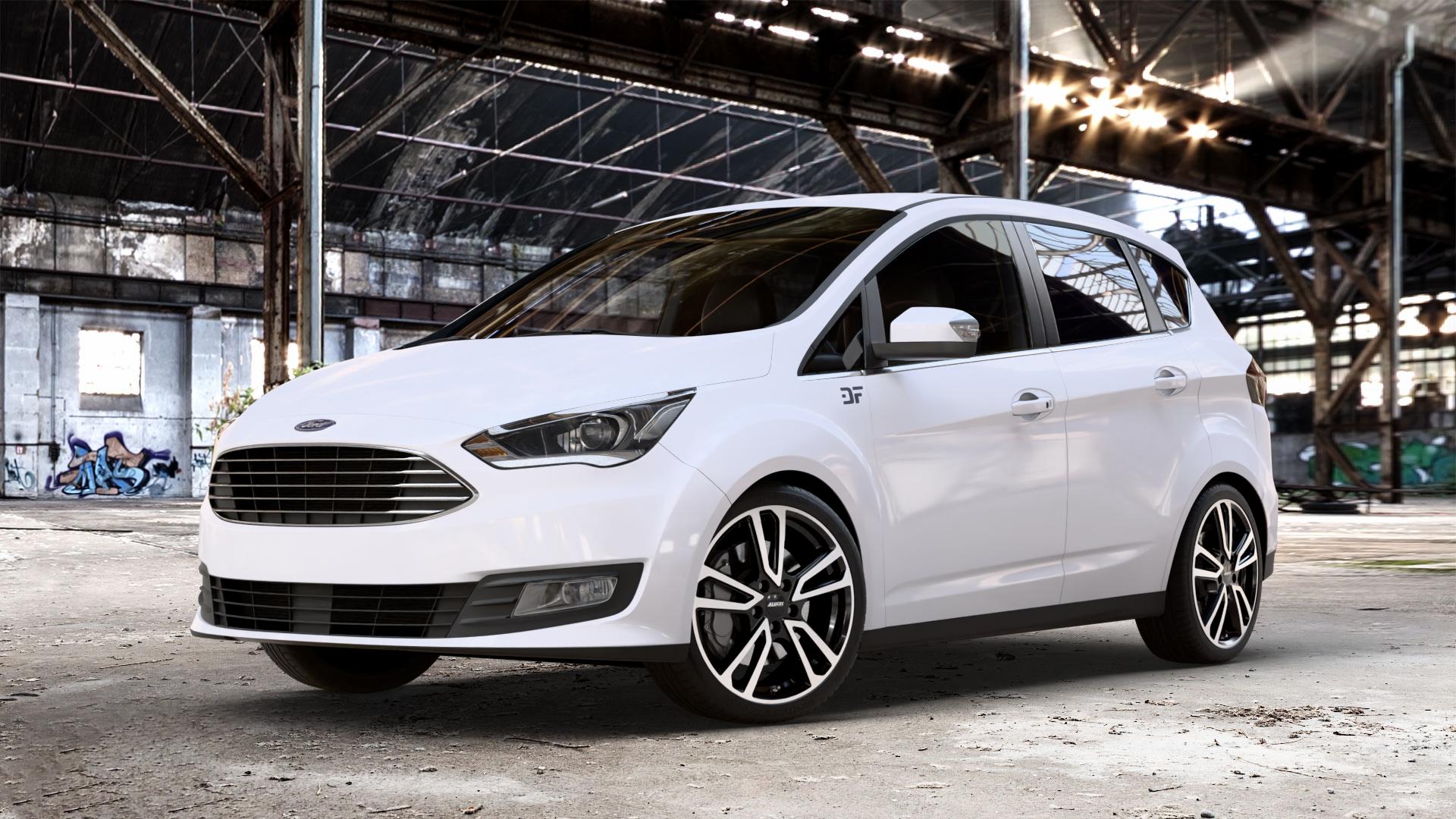 ALUTEC Tormenta diamant-schwarz frontpoliert Felge mit Reifen silber mehrfarbig in 18Zoll Winterfelge Alufelge auf weissem Ford C-Max II Typ DXA Facelift (15->) ⬇️ mit 15mm Tieferlegung ⬇️ Old Industrial Hall_max_4400mm_2024 Frontansicht_1