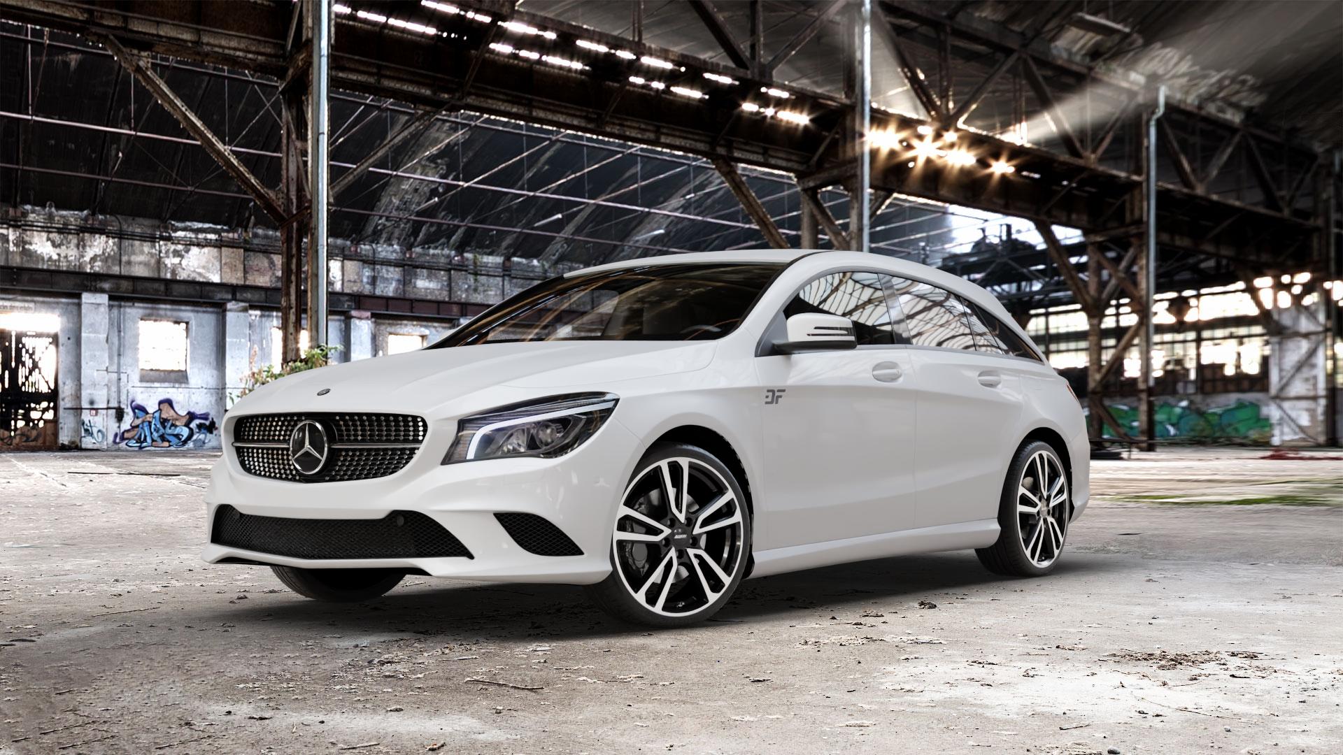 ALUTEC Tormenta diamant-schwarz frontpoliert Felge mit Reifen silber mehrfarbig in 19Zoll Winterfelge Alufelge auf weissem Mercedes CLA-Klasse I Shooting Brake Typ 245G ⬇️ mit 15mm Tieferlegung ⬇️ Old Industrial Hall_max_5300mm_2024 Frontansicht_1