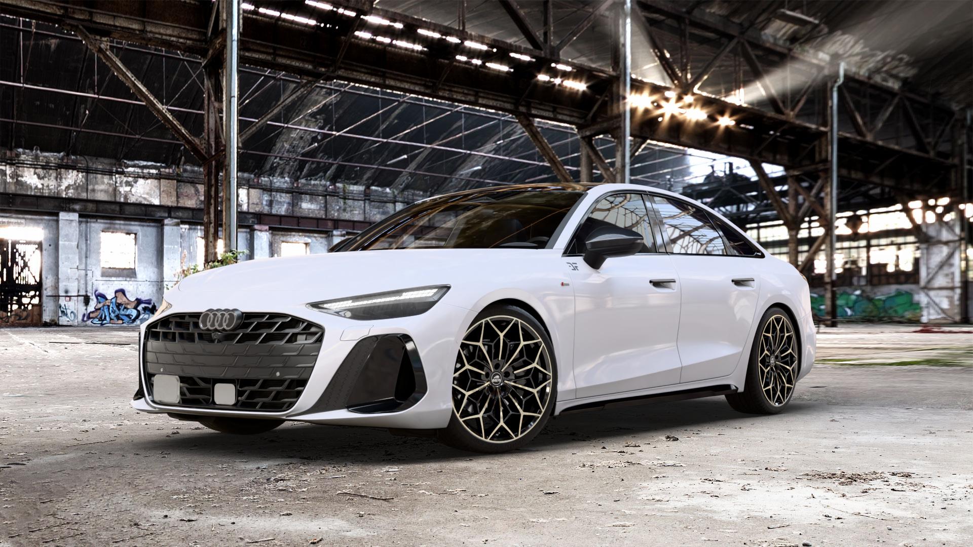 Antera A105 Piano Black Champagne Felge mit Reifen schwarz Champagner in 21Zoll Winterfelge Alufelge auf weissem Audi A6 Typ F2/C9 (Limousine) 2,0l TDI 150kW Mild-Hybrid (204 PS) 120kW (163 Quattro TFSI 195kW (265 TSI 3,0l 210kW (286 180kW (245 270kW (367 250kW (340 E 185kW ⬇️ mit 15mm Tieferlegung ⬇️ Old Industrial Hall_max_5300mm_2024 Frontansicht_1