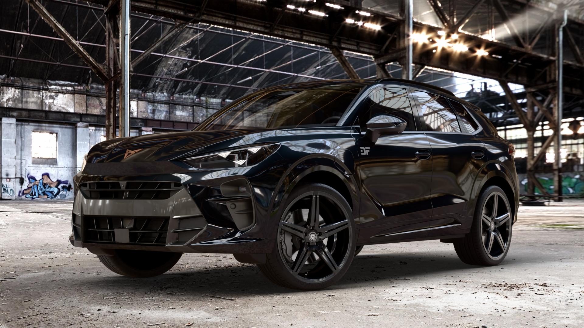 artFORM AF-301 Black painted Felge mit Reifen schwarz in 21Zoll Winterfelge Alufelge auf metallic schwarzem Cupra Terramar Typ KP ⬇️ mit 15mm Tieferlegung ⬇️ Old Industrial Hall_max_4400mm_2024 Frontansicht_1