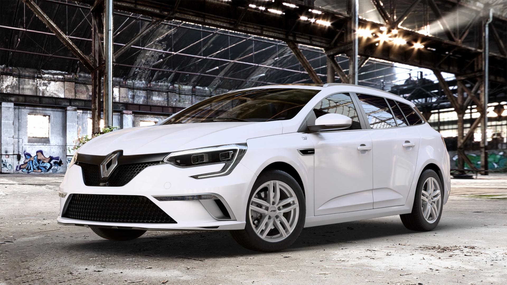 ATS Antares polar-silber Felge mit Reifen in 16Zoll Winterfelge Alufelge auf weissem Renault Megane IV Grandtour Typ RFB Facelift ⬇️ mit 15mm Tieferlegung ⬇️ Old Industrial Hall_max_4400mm_2024 Frontansicht_1