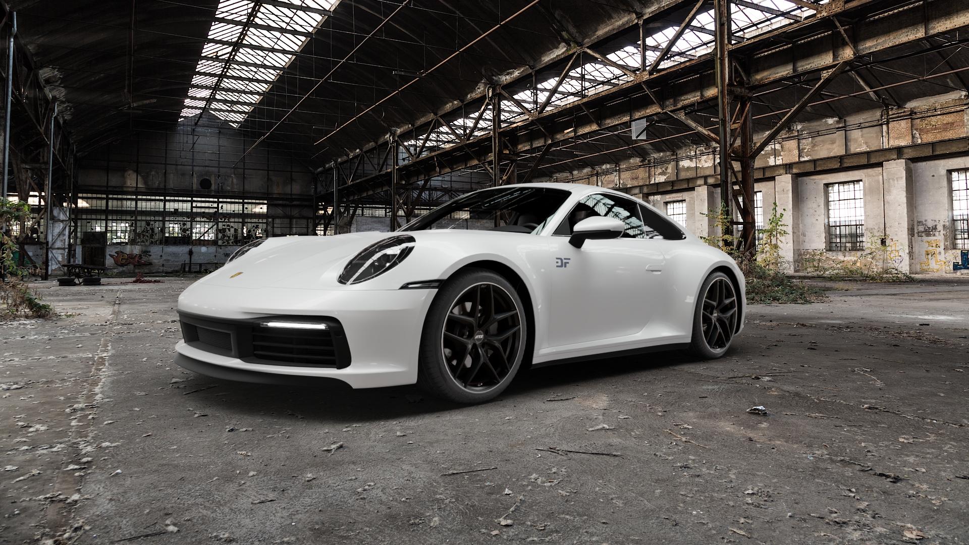 ATS Competition 2 racing-schwarz hornpoliert Felge mit Reifen silber in 19Zoll Winterfelge Alufelge auf weissem Porsche 911 Typ 992 Cabriolet 992TR Targa Facelift ⬇️ mit 15mm Tieferlegung ⬇️ Old Industrial Hall_max5000mm_2022 Frontansicht_1