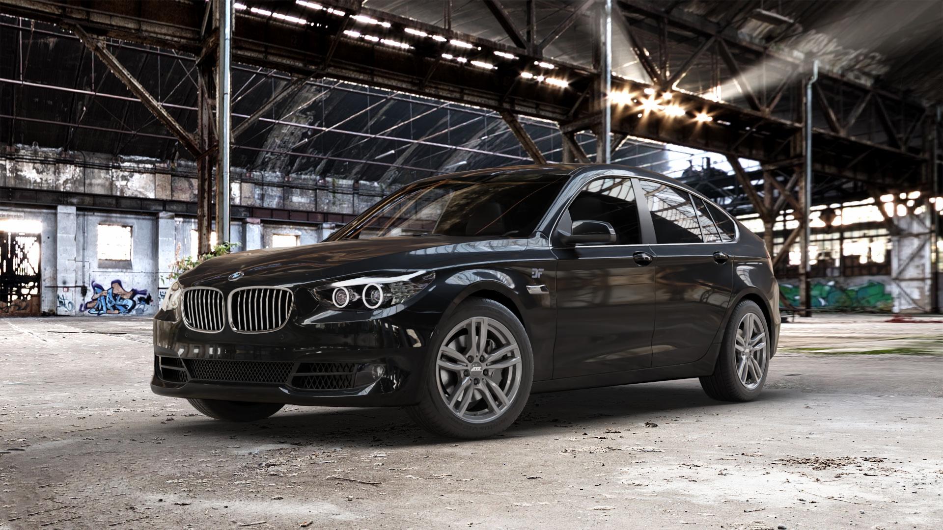 ATS Evolution dark-grey Felge mit Reifen grau in 18Zoll Winterfelge Alufelge auf schwarzem BMW 535i GT Typ F07 xDrive 550i 530d 535d 520d 528i 5er Gran Turismo (GT, K-N1) ⬇️ mit 15mm Tieferlegung ⬇️ Old Industrial Hall_max_5300mm_2024 Frontansicht_1