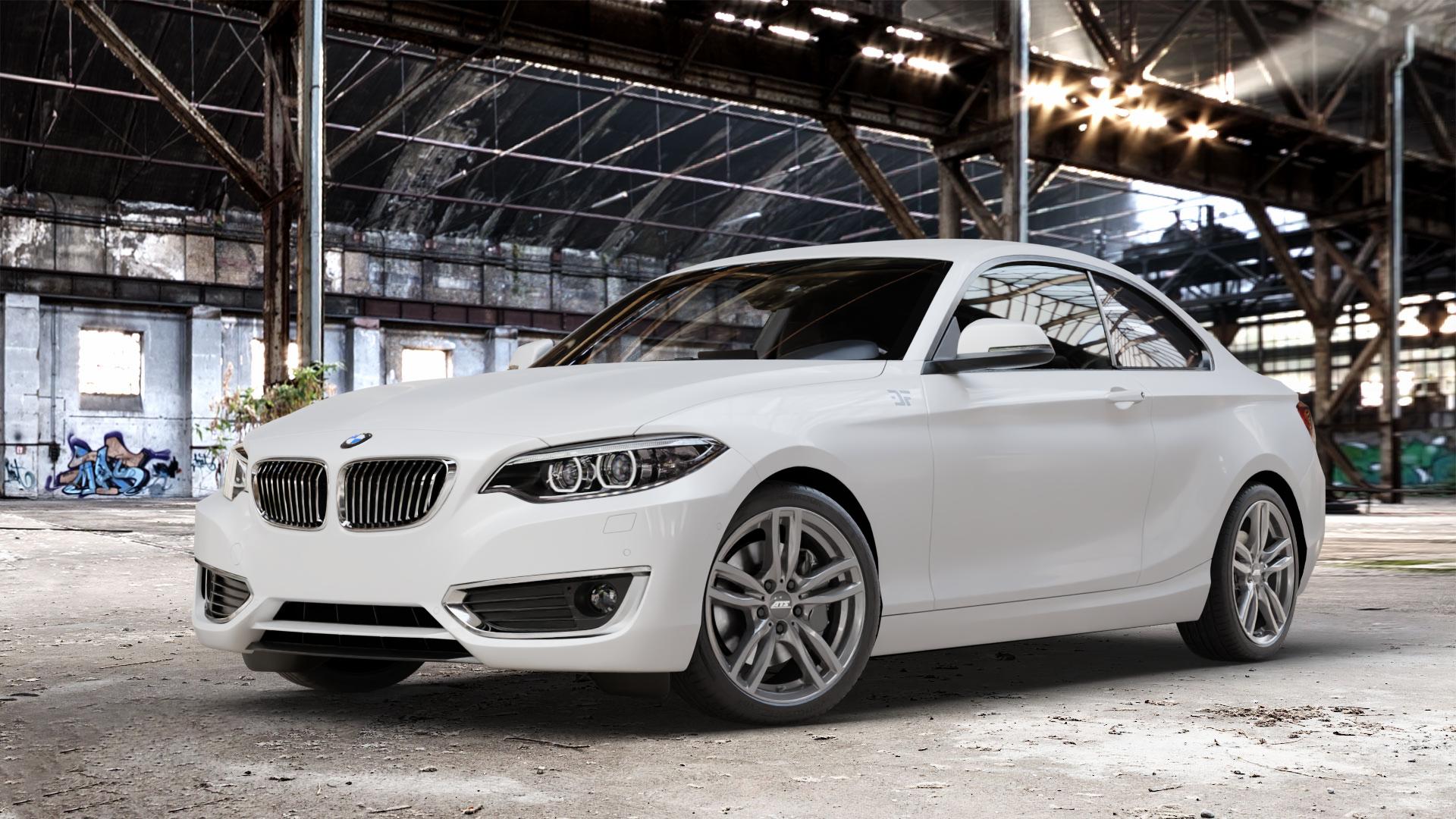 ATS Evolution dark-grey Felge mit Reifen grau in 18Zoll Winterfelge Alufelge auf weissem BMW 220d Typ F22 (Coupé) 220i 218d 225d 228i 218i xDrive 230i 2er Coupé (1C) ⬇️ mit 15mm Tieferlegung ⬇️ Old Industrial Hall_max_4400mm_2024 Frontansicht_1