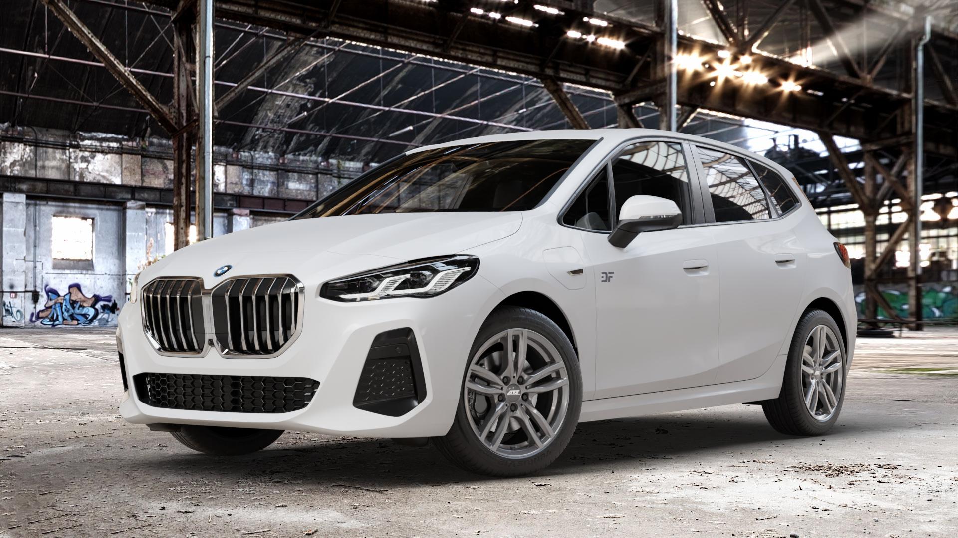 ATS Evolution dark-grey Felge mit Reifen grau in 18Zoll Winterfelge Alufelge auf weissem BMW 2er U06 Active Tourer (U2AT) ⬇️ mit 15mm Tieferlegung ⬇️ Old Industrial Hall_max_4400mm_2024 Frontansicht_1