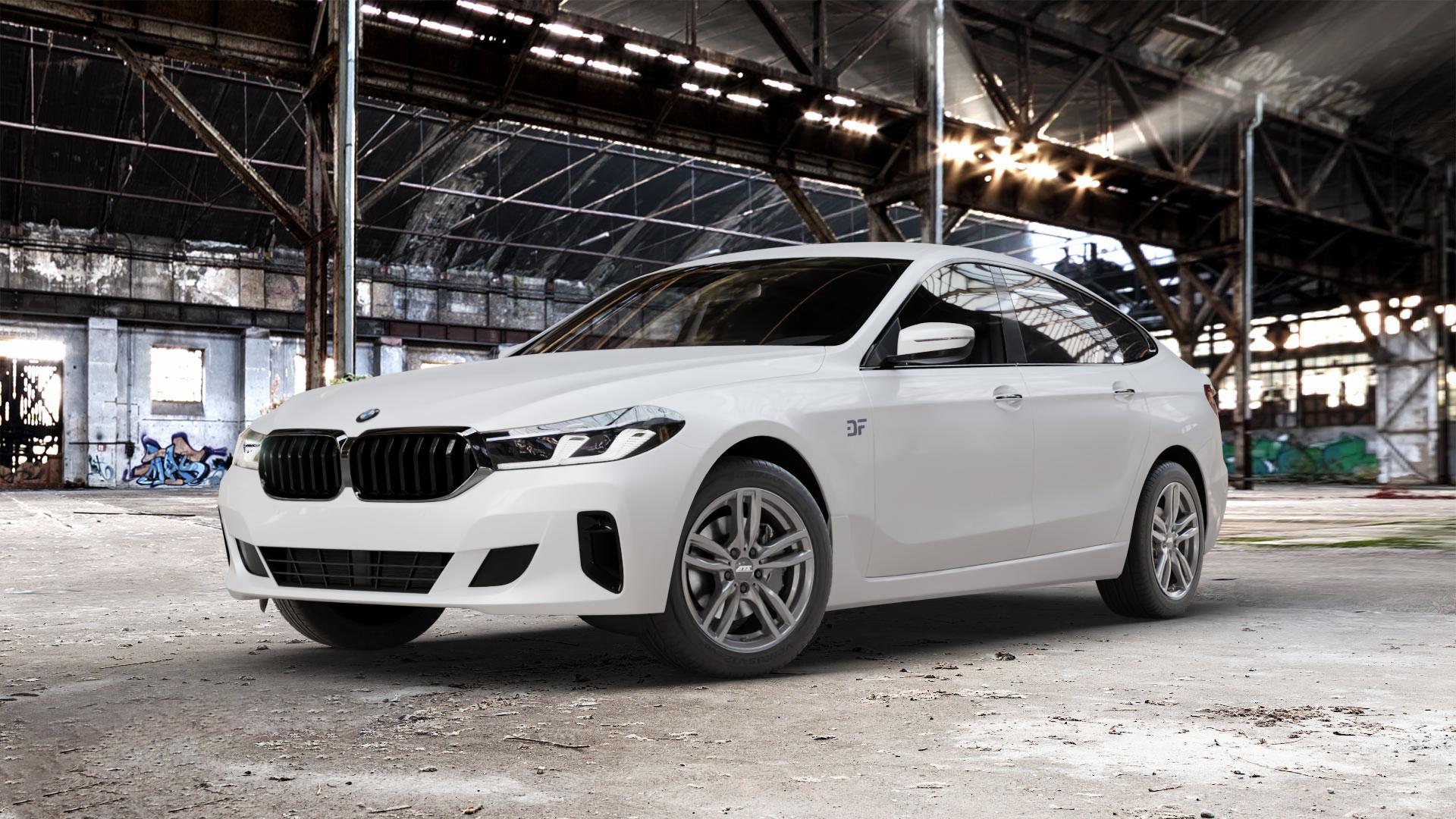 ATS Evolution dark-grey Felge mit Reifen grau in 18Zoll Winterfelge Alufelge auf weissem BMW 6er G32 Gran Turismo (G6GT) Facelift ⬇️ mit 15mm Tieferlegung ⬇️ Old Industrial Hall_max_5300mm_2024 Frontansicht_1