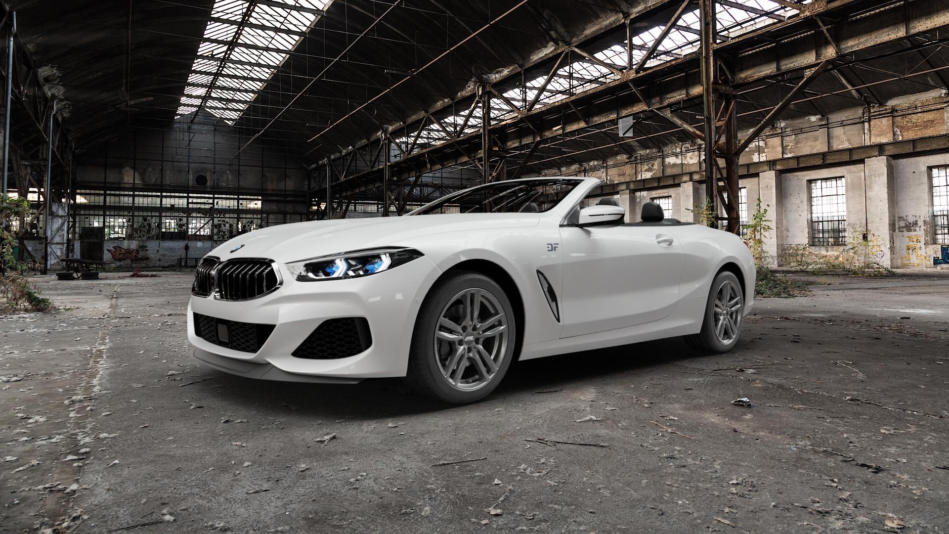 ATS Evolution dark-grey Felge mit Reifen grau in 18Zoll Winterfelge Alufelge auf weissem BMW 840d xDrive Typ G14 3,0l 235kW (320 PS) M850i 4,4l 390kW (530 840i 250kW (340 M8 F8CM (Cabrio) 8er Cabrio (G8C) ⬇️ mit 15mm Tieferlegung ⬇️ Old Industrial Hall_max5000mm_2022 Frontansicht_1