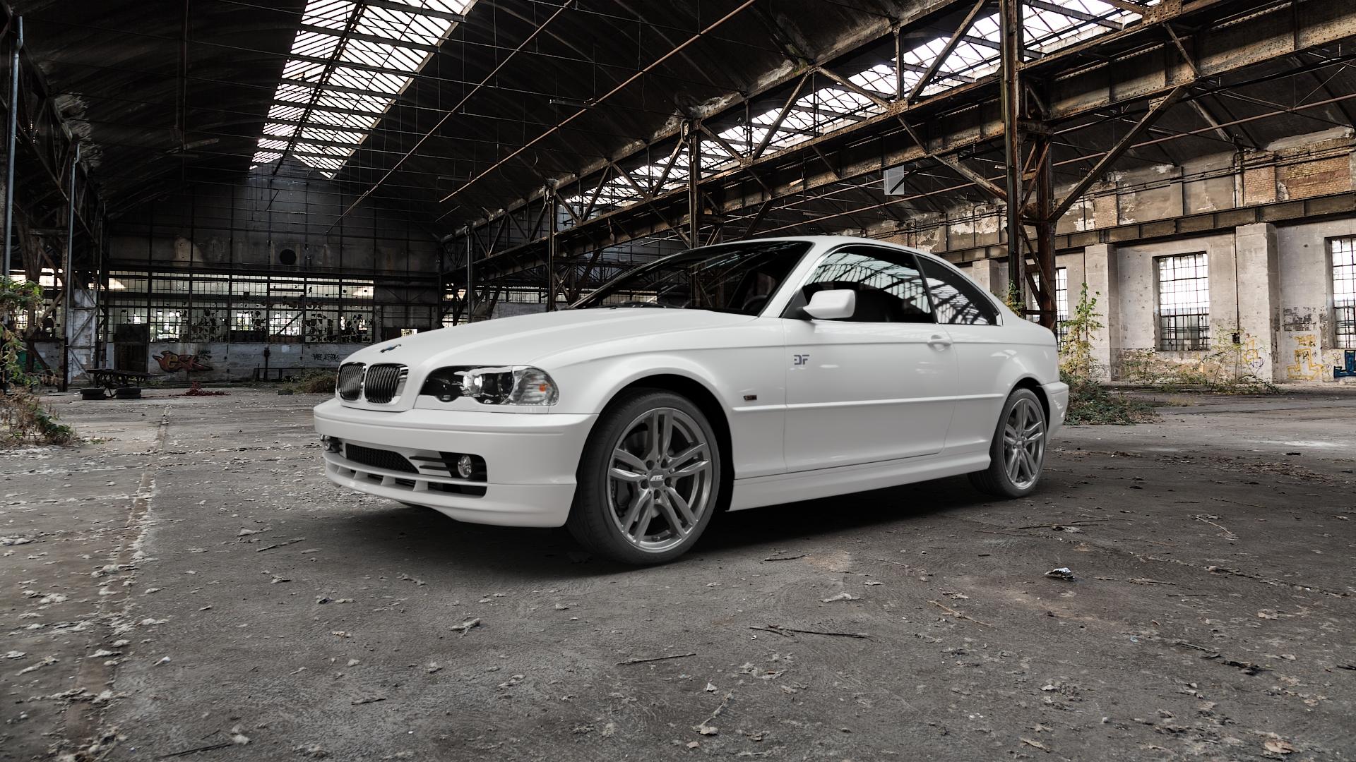 ATS Evolution dark-grey Felge mit Reifen grau in 18Zoll Winterfelge Alufelge auf weissem BMW M3 Typ E46 (Coupé) 318ci 323ci 328ci 330cd 316ci 320ci 330ci 325ci 320cd CSL 3er Coupé (346C) ⬇️ mit 15mm Tieferlegung ⬇️ Old Industrial Hall_max5000mm_2022 Frontansicht_1