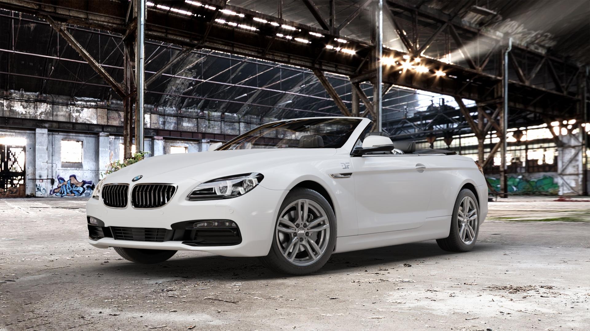 ATS Evolution dark-grey Felge mit Reifen grau in 18Zoll Winterfelge Alufelge auf weissem BMW M6 Typ E64 (Cabrio) 640i F12 640d 650i xDrive 6er Cabrio (663C) (6C) ⬇️ mit 15mm Tieferlegung ⬇️ Old Industrial Hall_max_5300mm_2024 Frontansicht_1