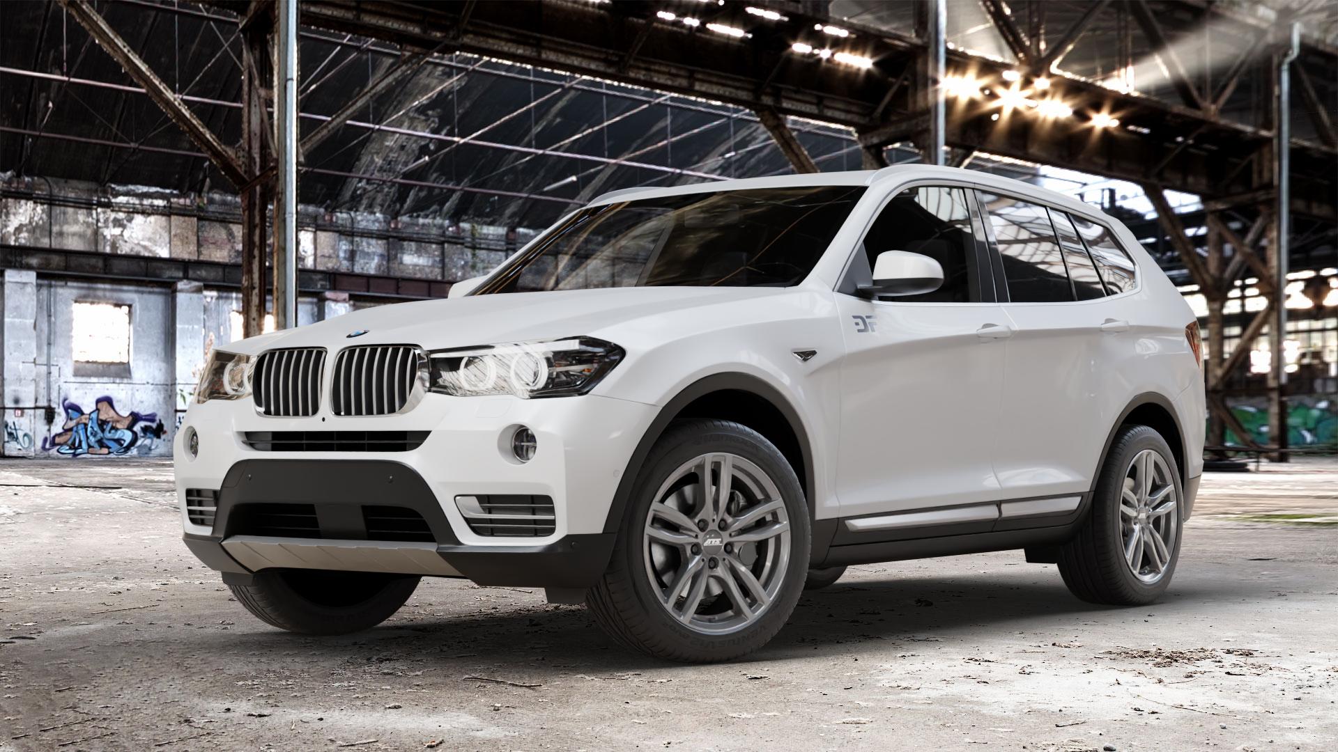 ATS Evolution dark-grey Felge mit Reifen grau in 18Zoll Winterfelge Alufelge auf weissem BMW X3 Typ F25 (X3, X-N1) Facelift ⬇️ mit 15mm Tieferlegung ⬇️ Old Industrial Hall_max_4400mm_2024 Frontansicht_1
