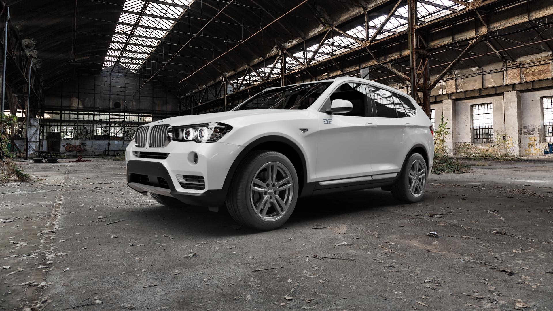 ATS Evolution dark-grey Felge mit Reifen grau in 18Zoll Winterfelge Alufelge auf weissem BMW X3 Typ F25 (X3, X-N1) Facelift ⬇️ mit 15mm Tieferlegung ⬇️ Old Industrial Hall_max5000mm_2022 Frontansicht_1